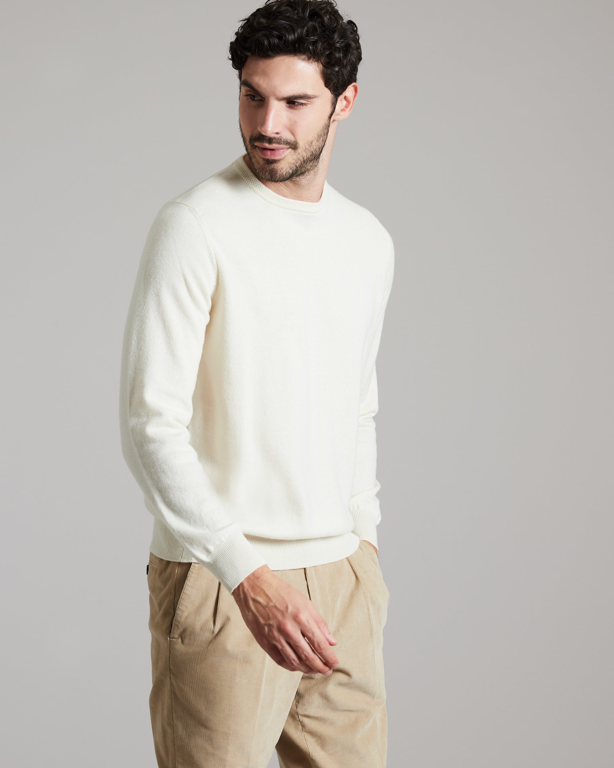 White kid cashmere round-neck sweater