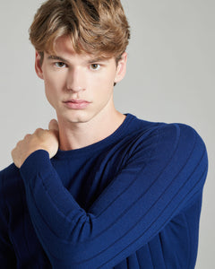 Blue kid cashmere round-neck sweater