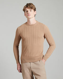 Beige kid cashmere round-neck sweater