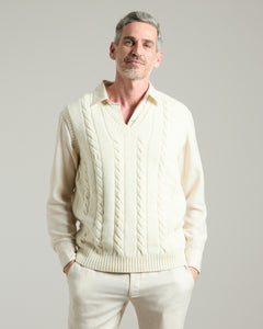 White Three dimensional vest sweater in kid cashmere