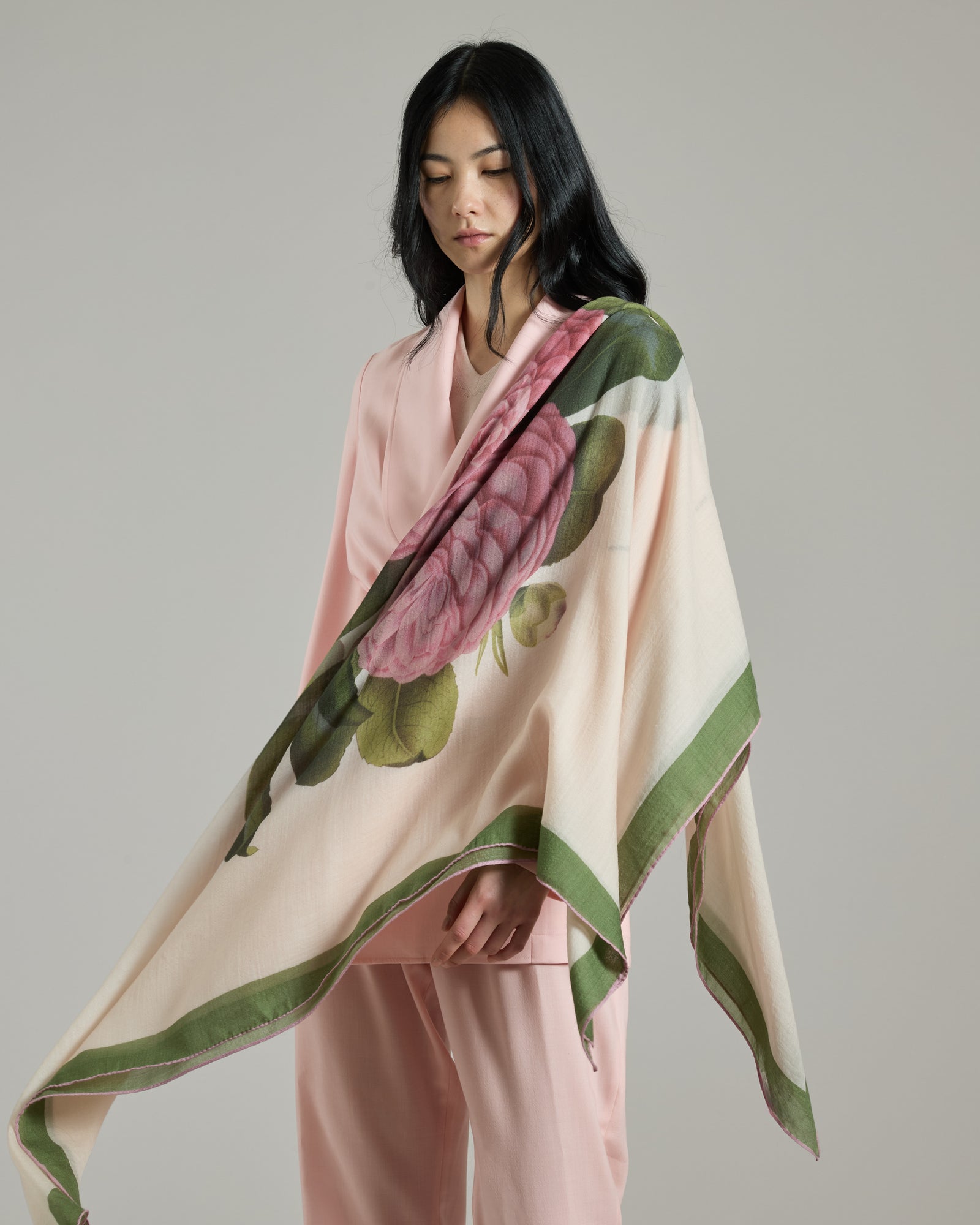 Orta camellia-print cashmere and silk shawl
