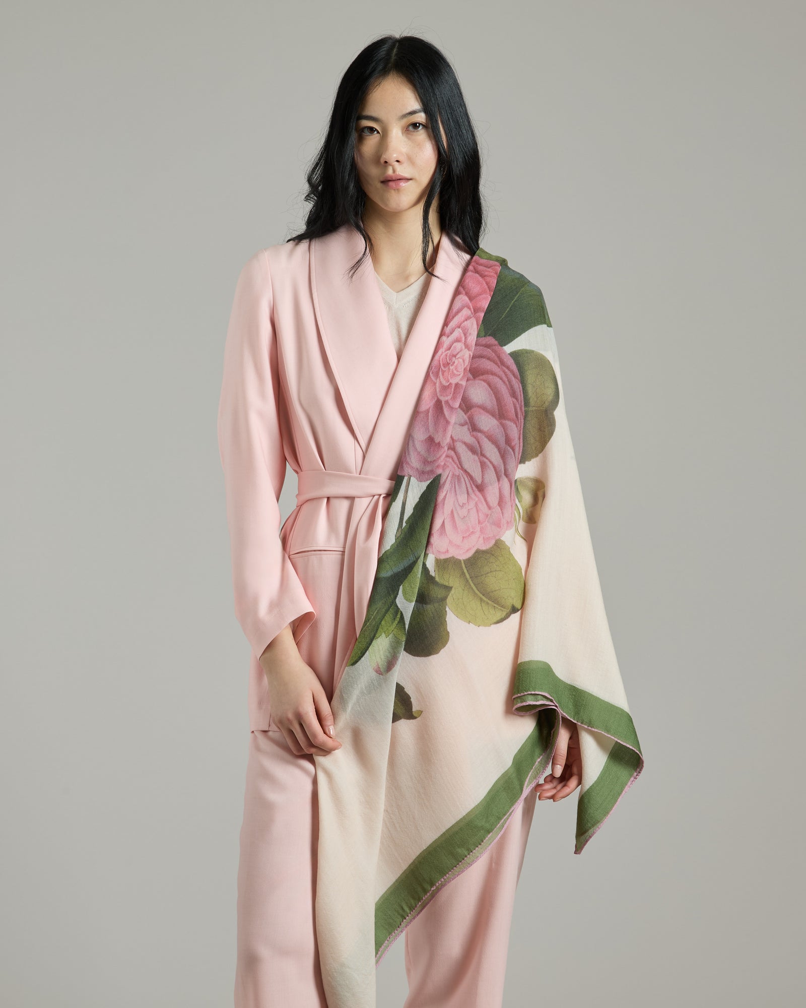 Orta camellia-print cashmere and silk shawl