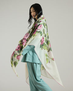 Orta rose-print stole in cashmere and silk