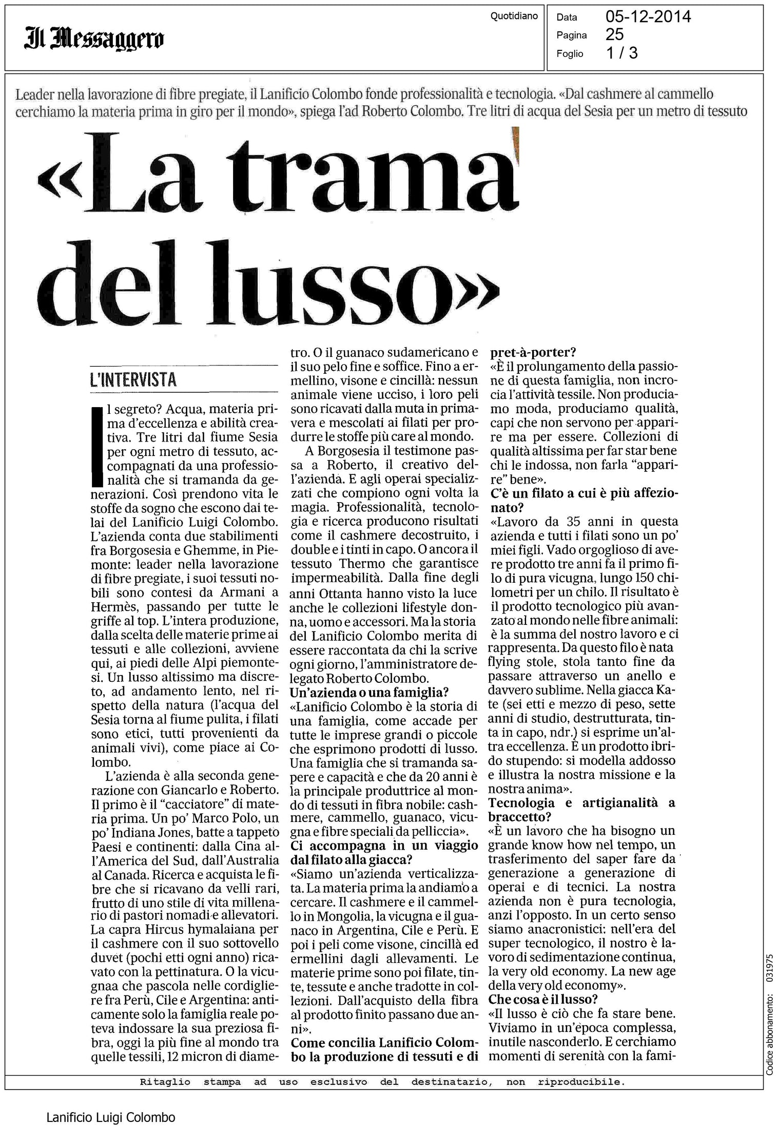 Il Messaggero - La trama del lusso