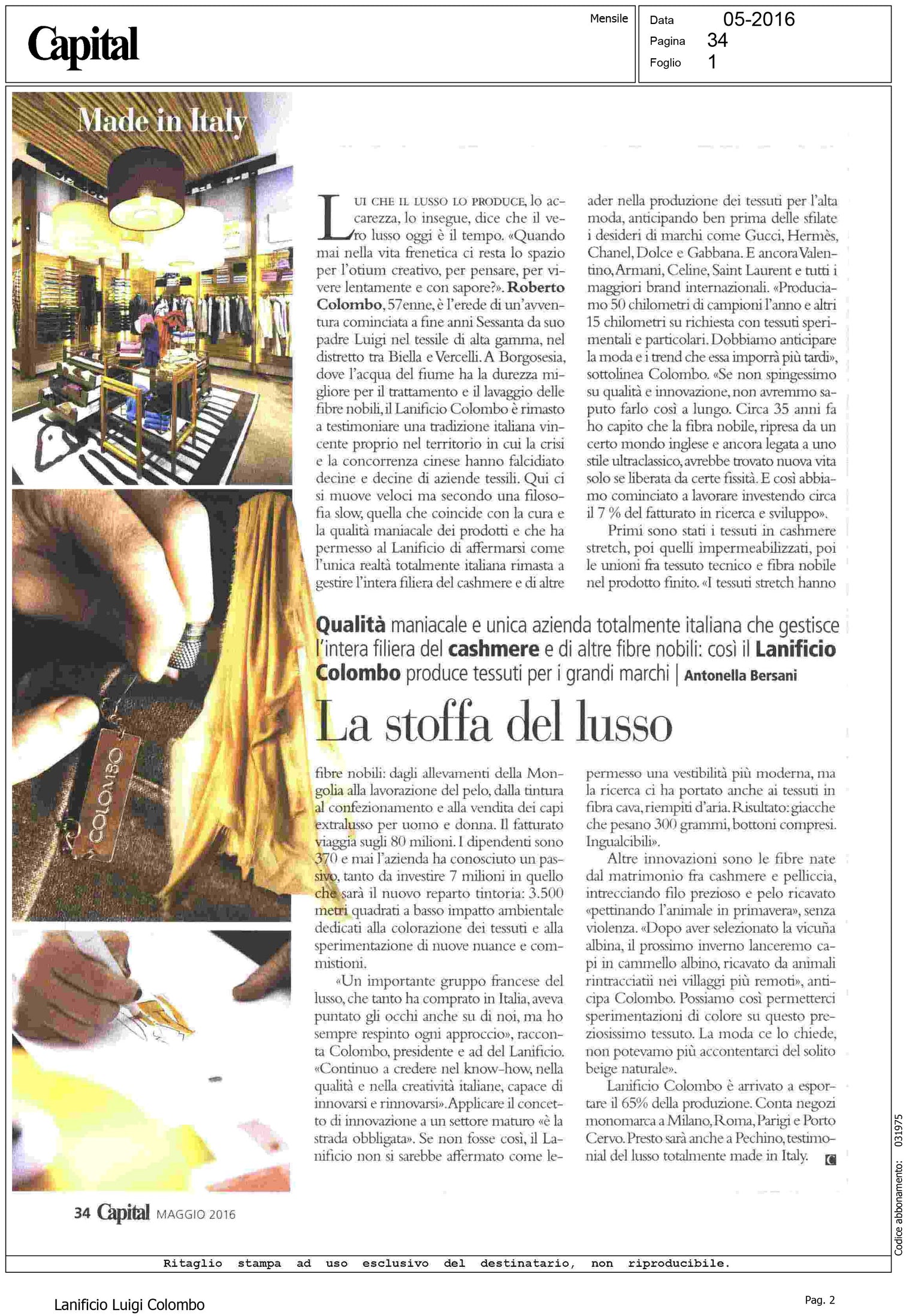 Capital - Lanificio Colombo - La stoffa del lusso