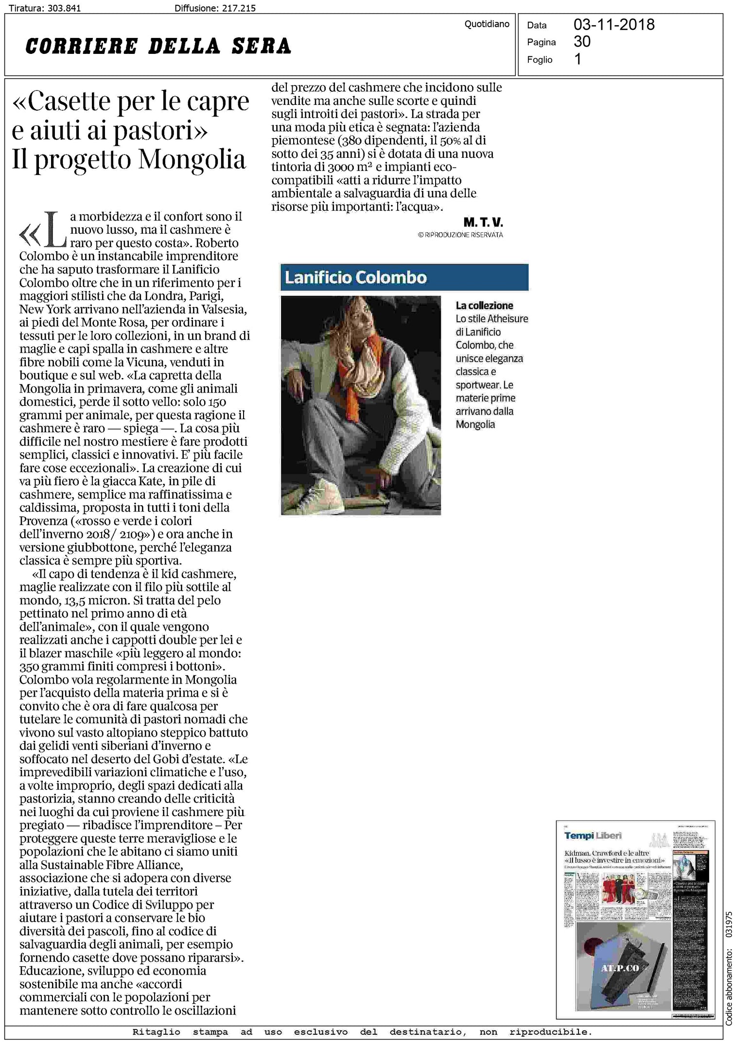 CORRIERE DELLA SERA - Il Progetto Mongolia