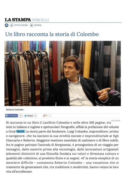 Giusi Ferrè publishes a book dedicated to the history of Lanificio Colombo