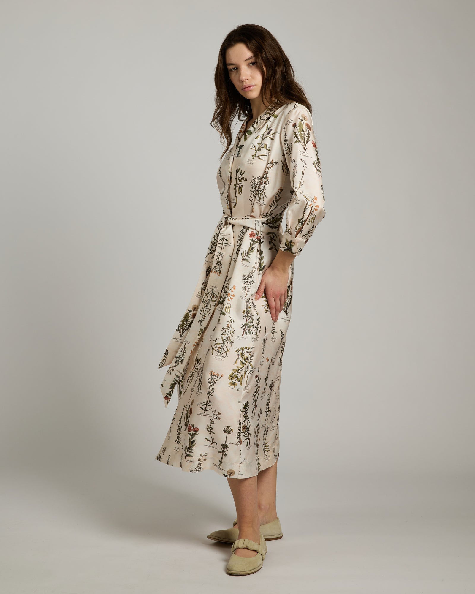 Herbarium-print chemisier in pure silk