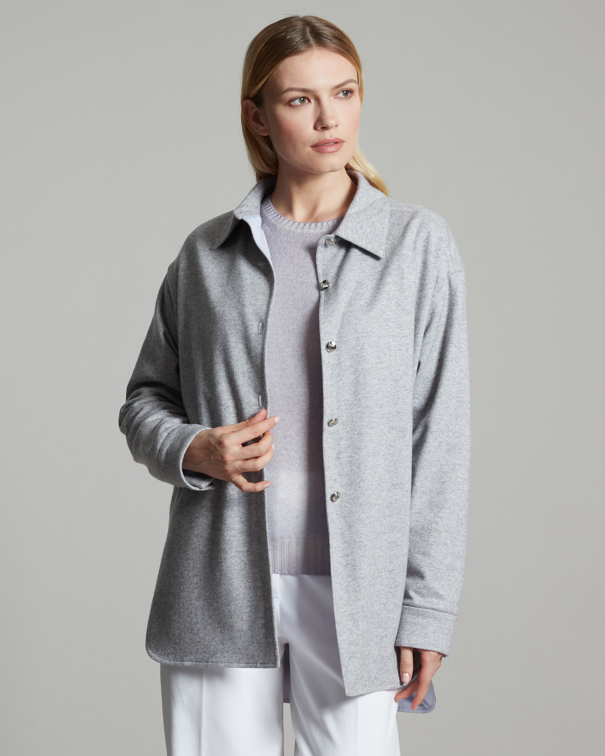 Giacca camicia in cashmere fleece grigia