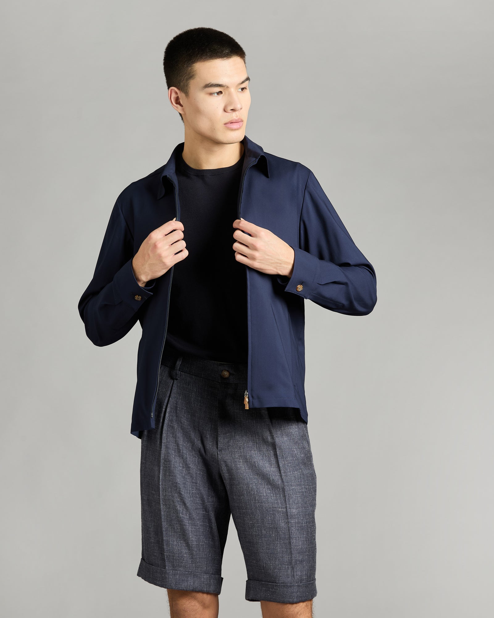 Car coat in blue kid wool 12.8