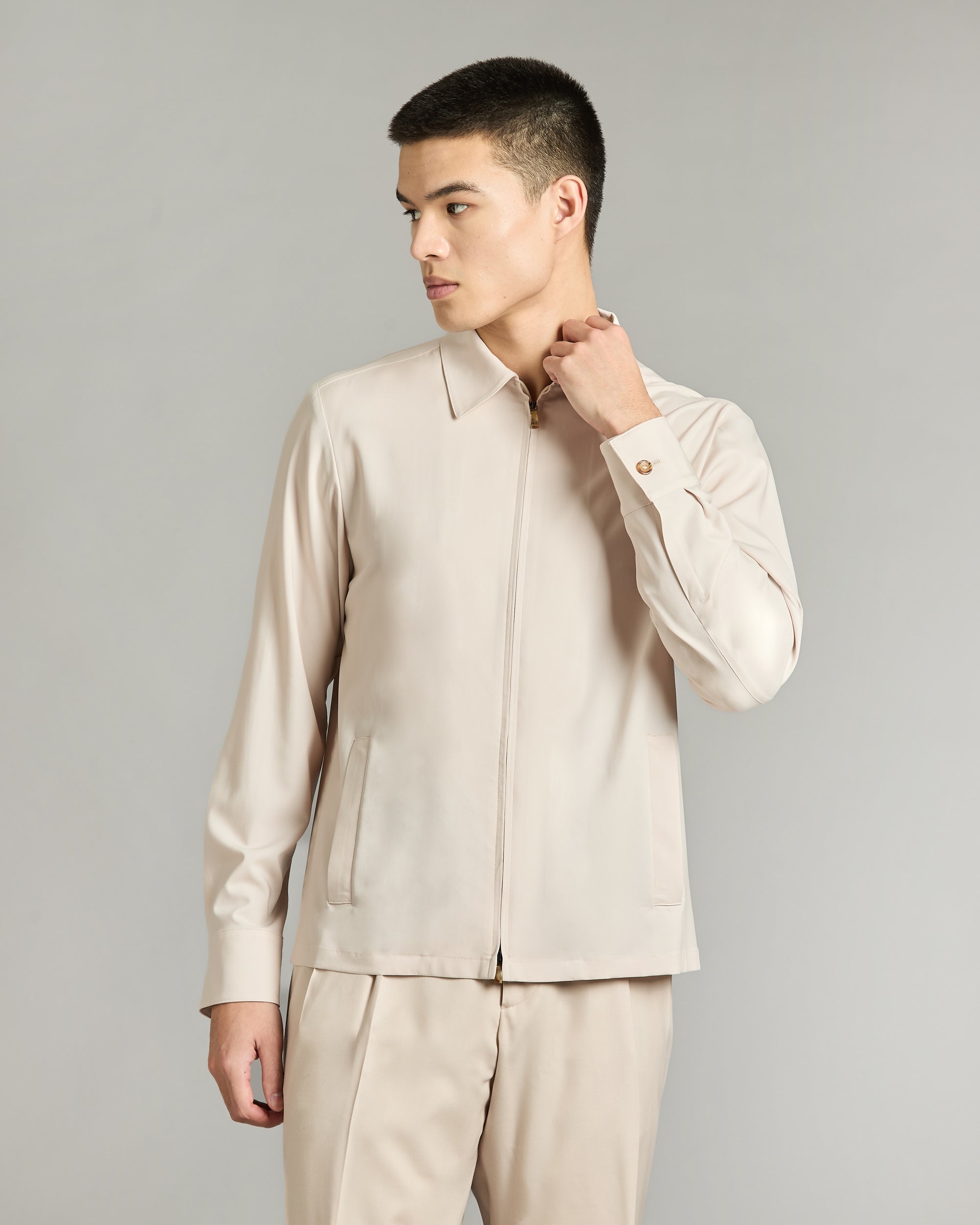 Overshirt in cream kid wool 12.8