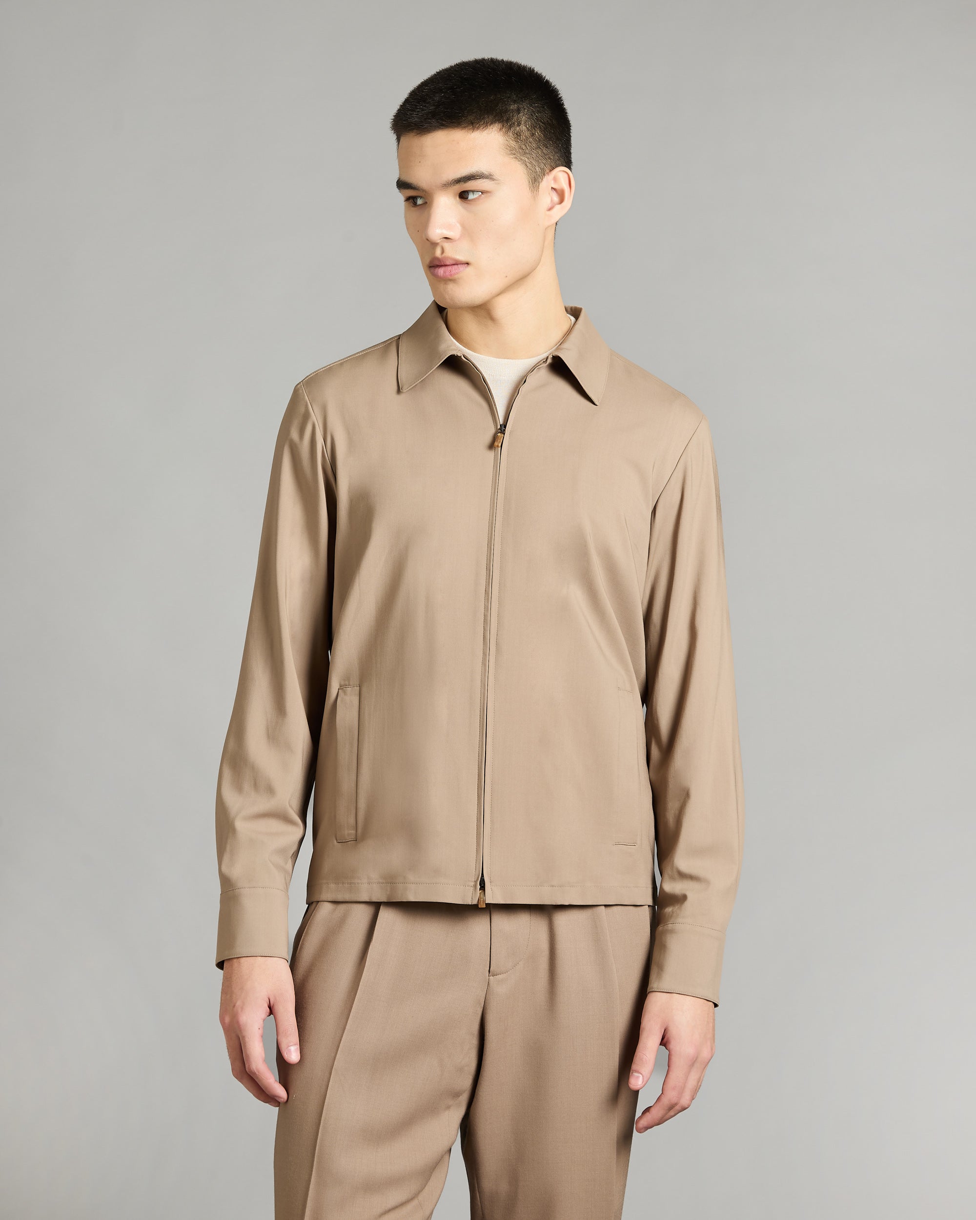 Beige 12.8 kid wool overshirt