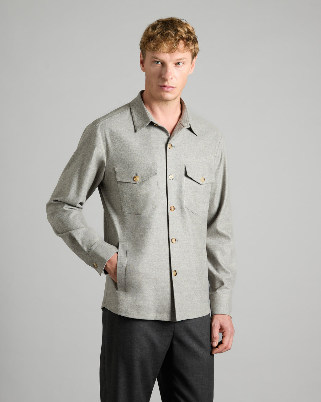 Dove Grey Cashmere Wool Shirt