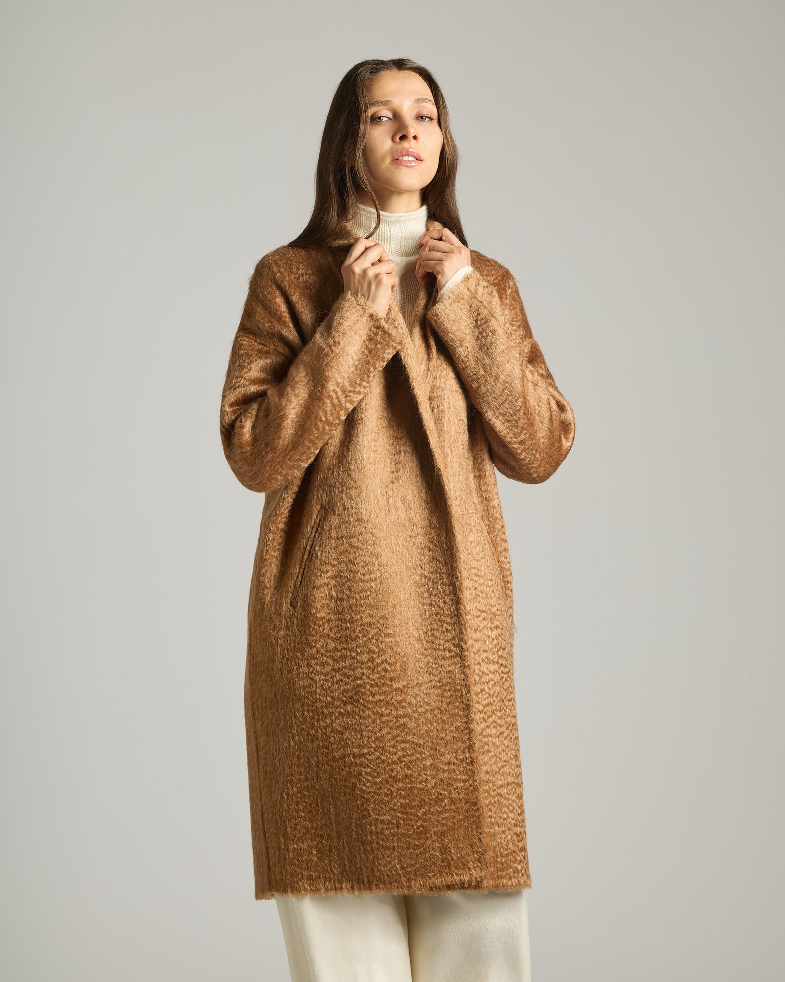 Coat in Camel, Wool, and Mohair