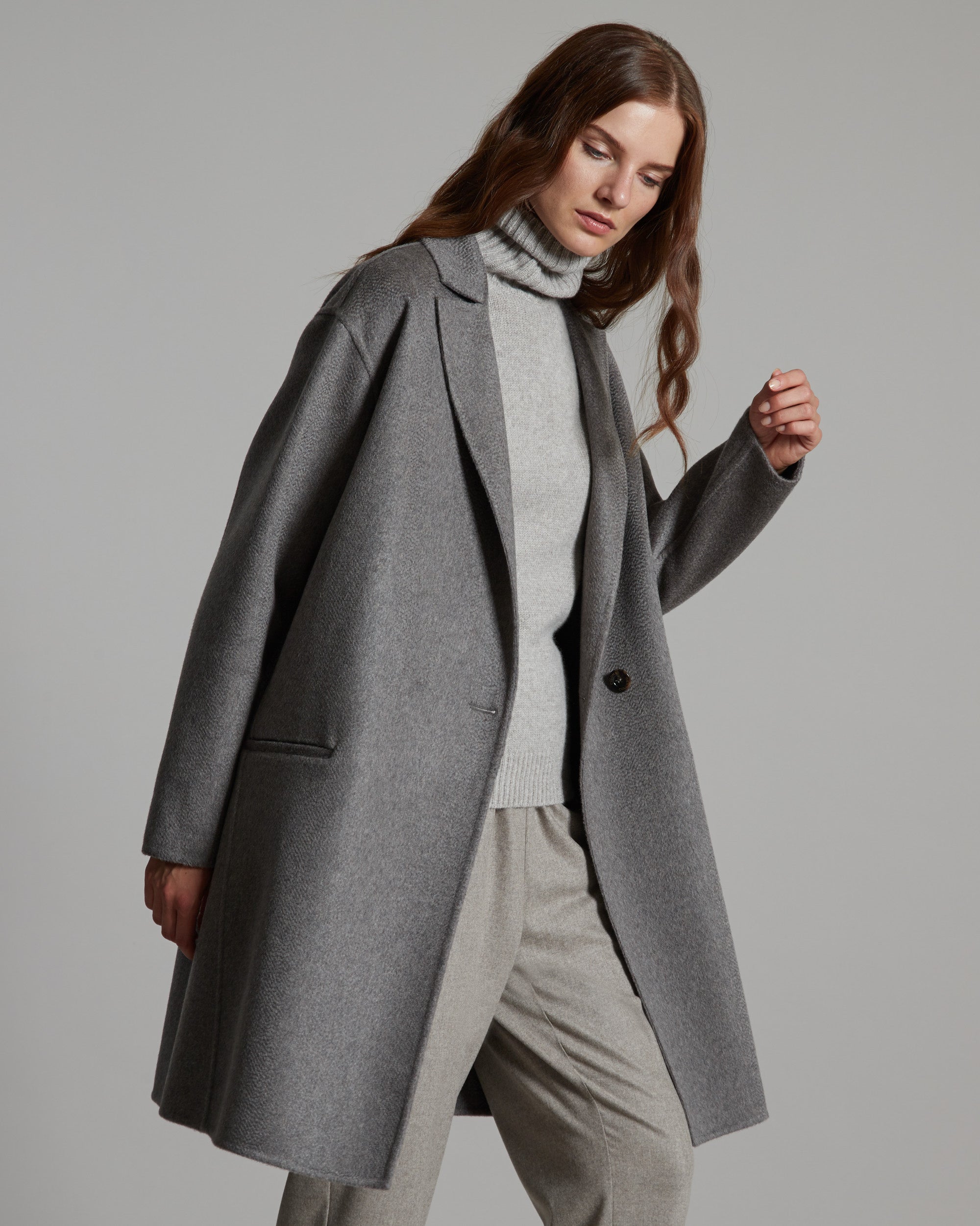 Double melange Grey Cashmere coat