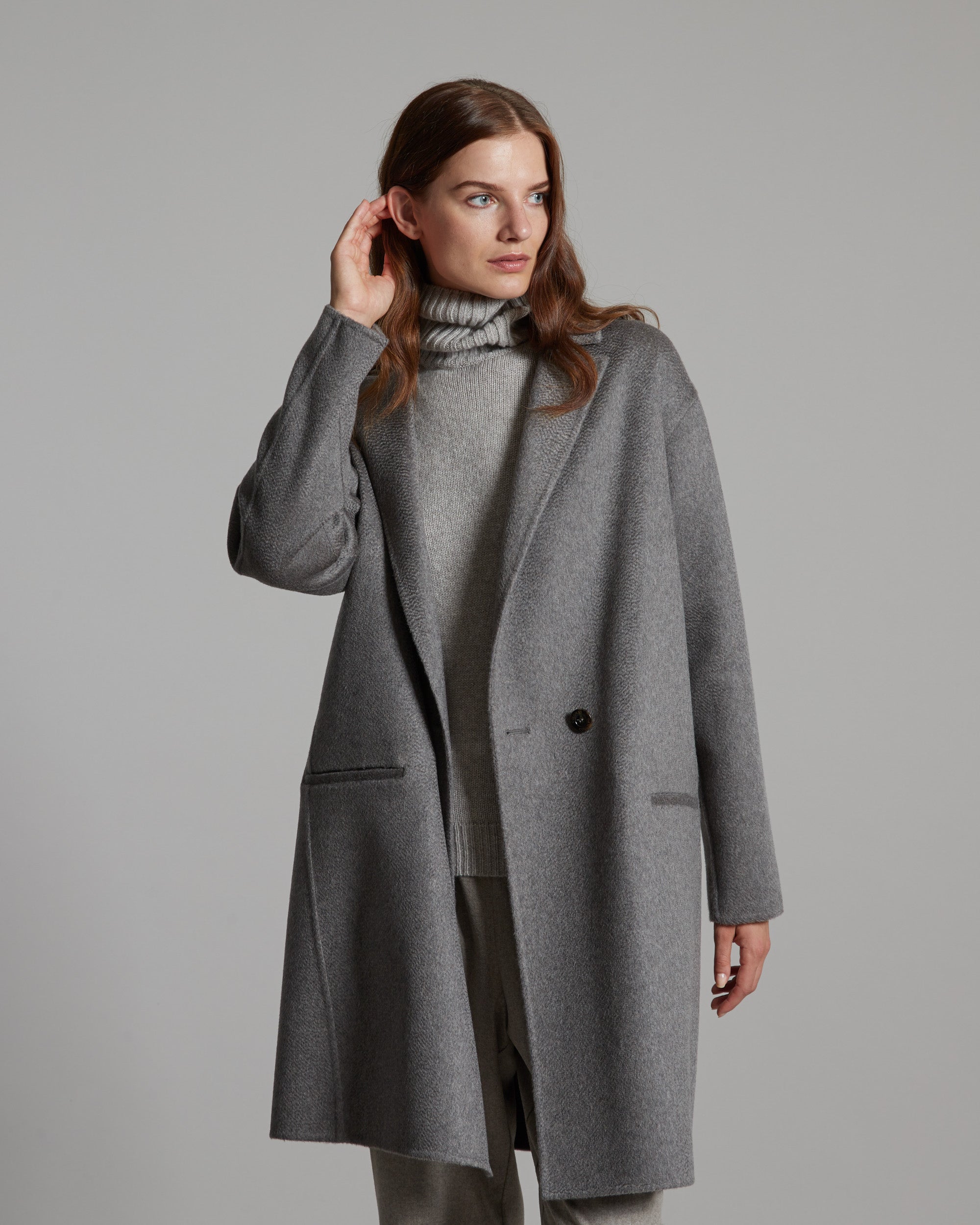 Cappotto grigio mélange in cashmere double