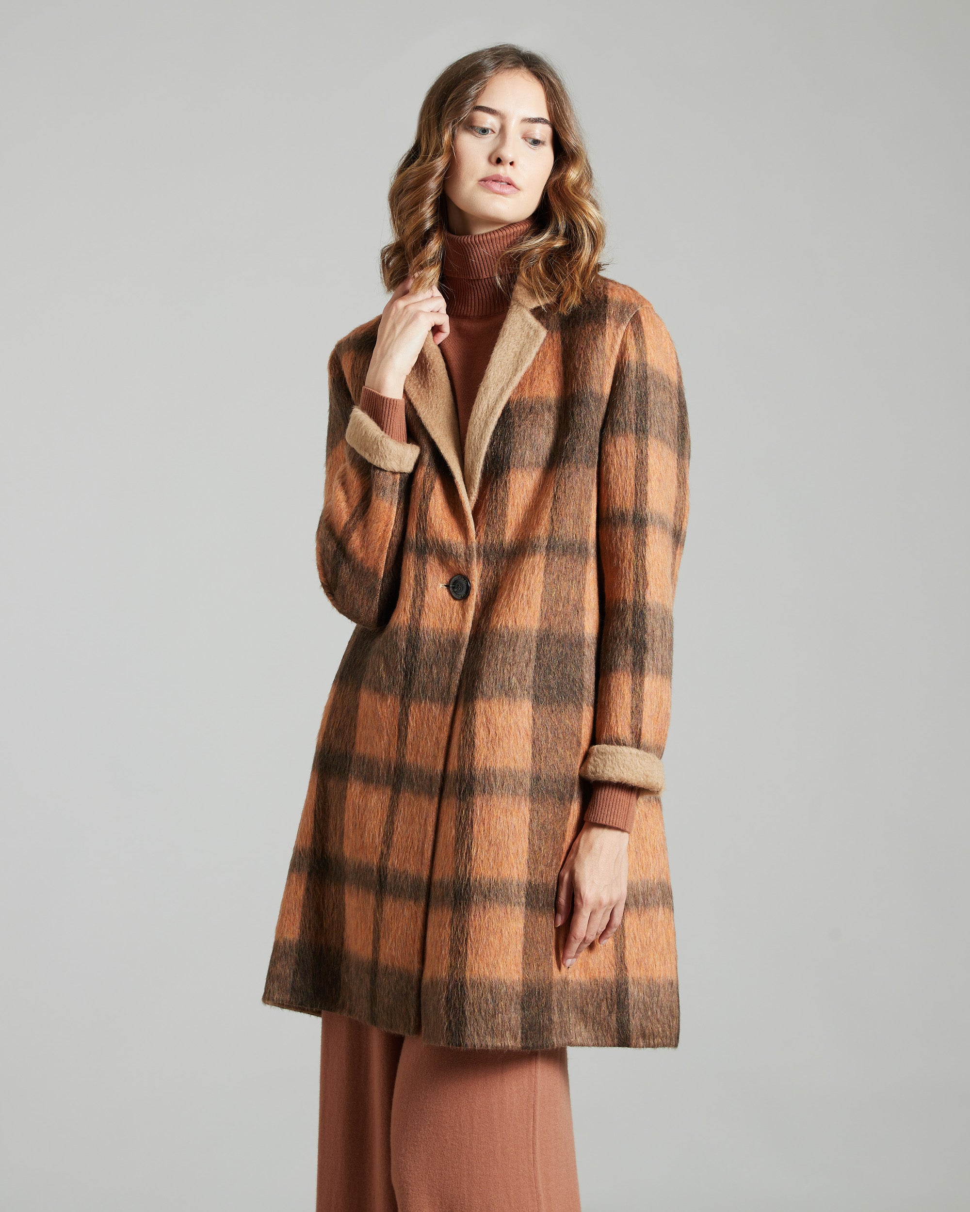 Baby Camel and Mohair checked Coat