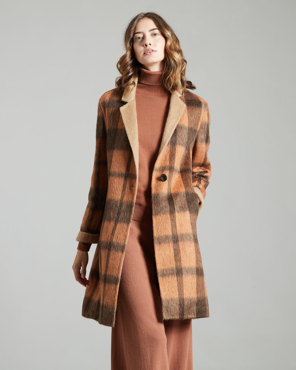 Baby Camel and Mohair checked Coat