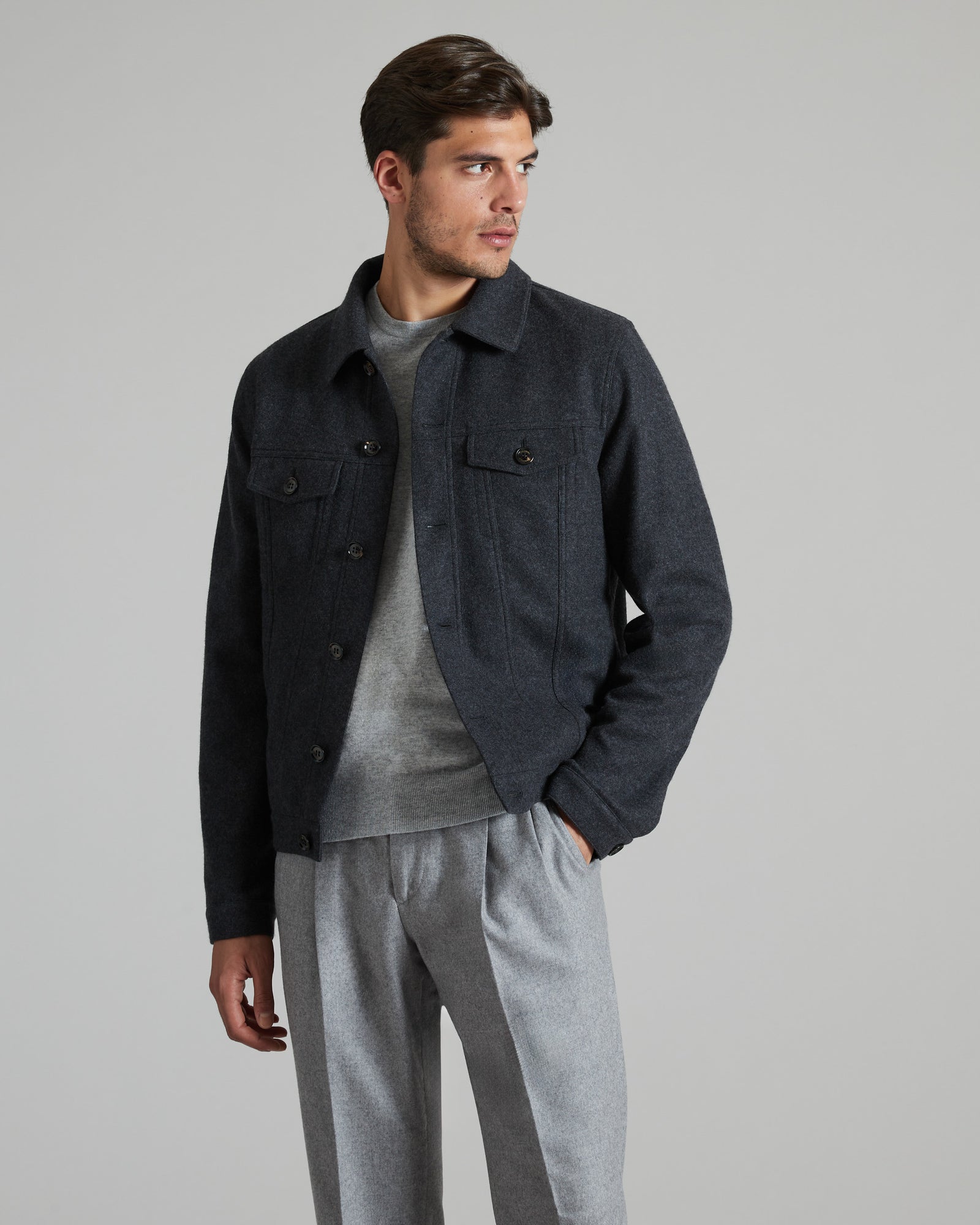 cashmere fleece bomber in dark grey