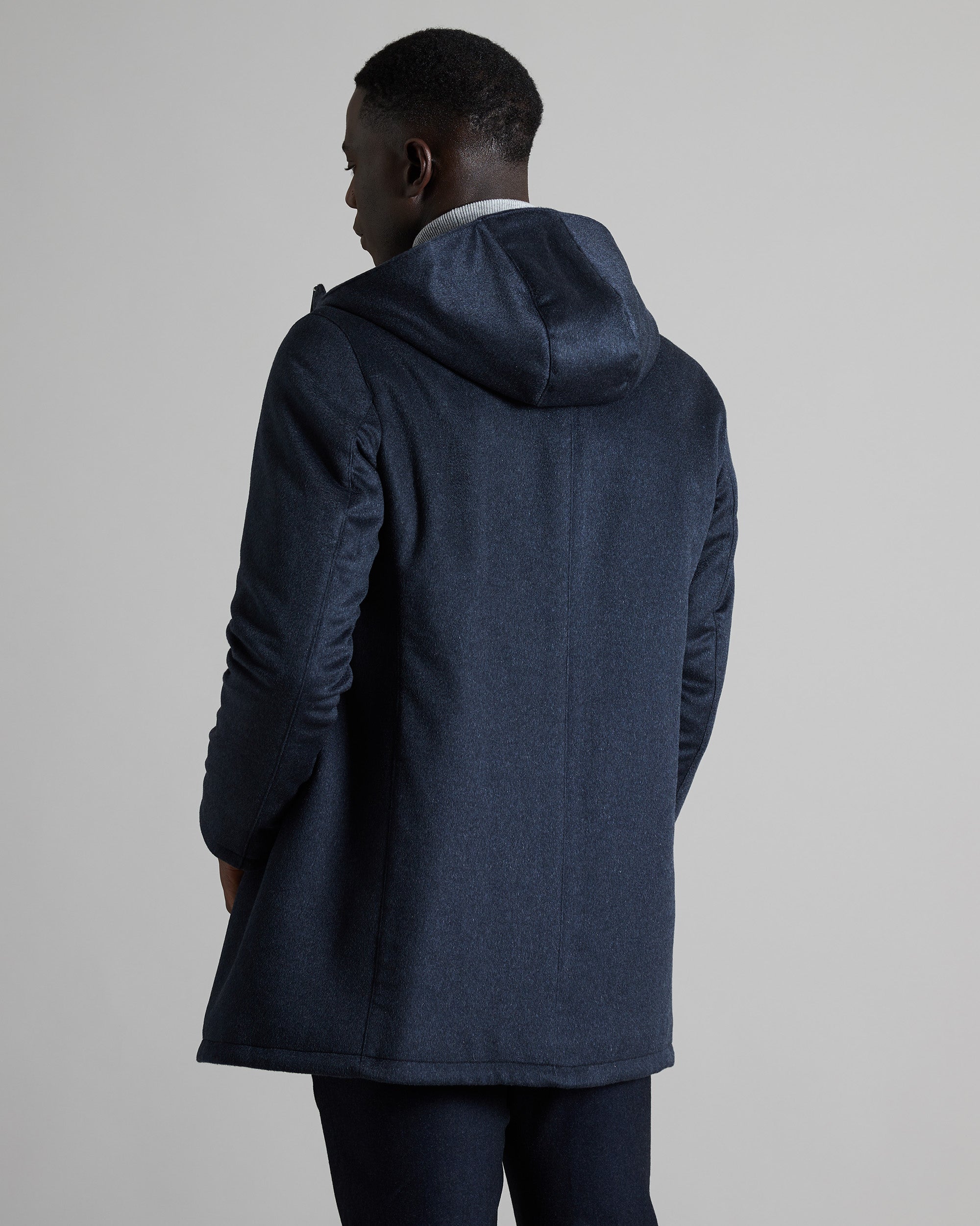 Blue zipped cashmere outerwear with hoodie 4