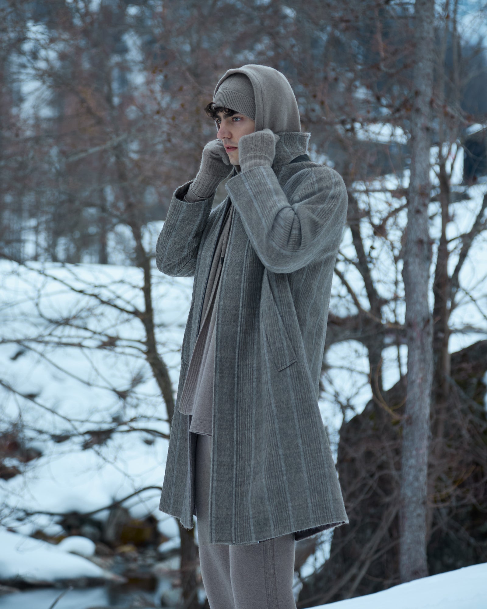 Brown check cashmere coat