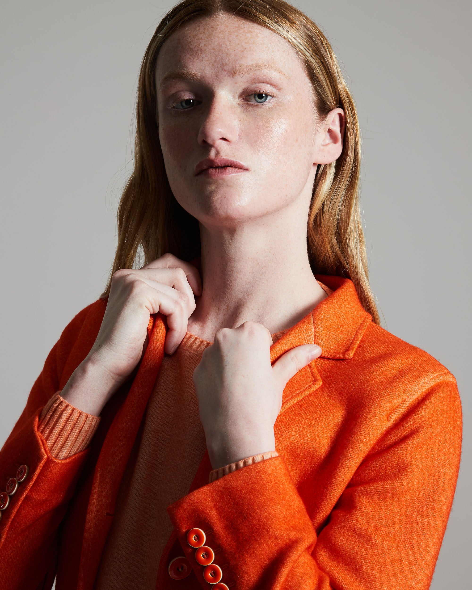 Orange cashmere fleece Kate blazer 1