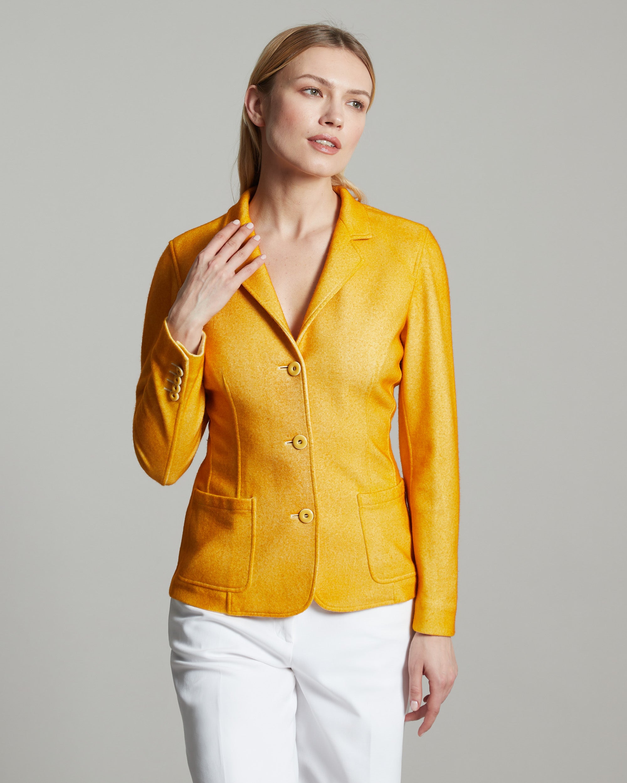 Hand sprayed Yellow cashmere fleece Kate blazer