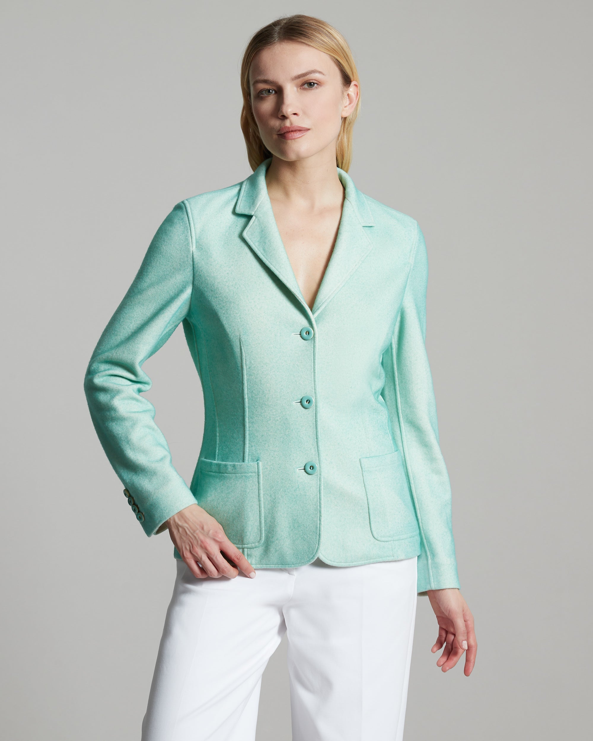 Hand Gespritzer Kate Blazer aus Kaschmirfleece in türkis