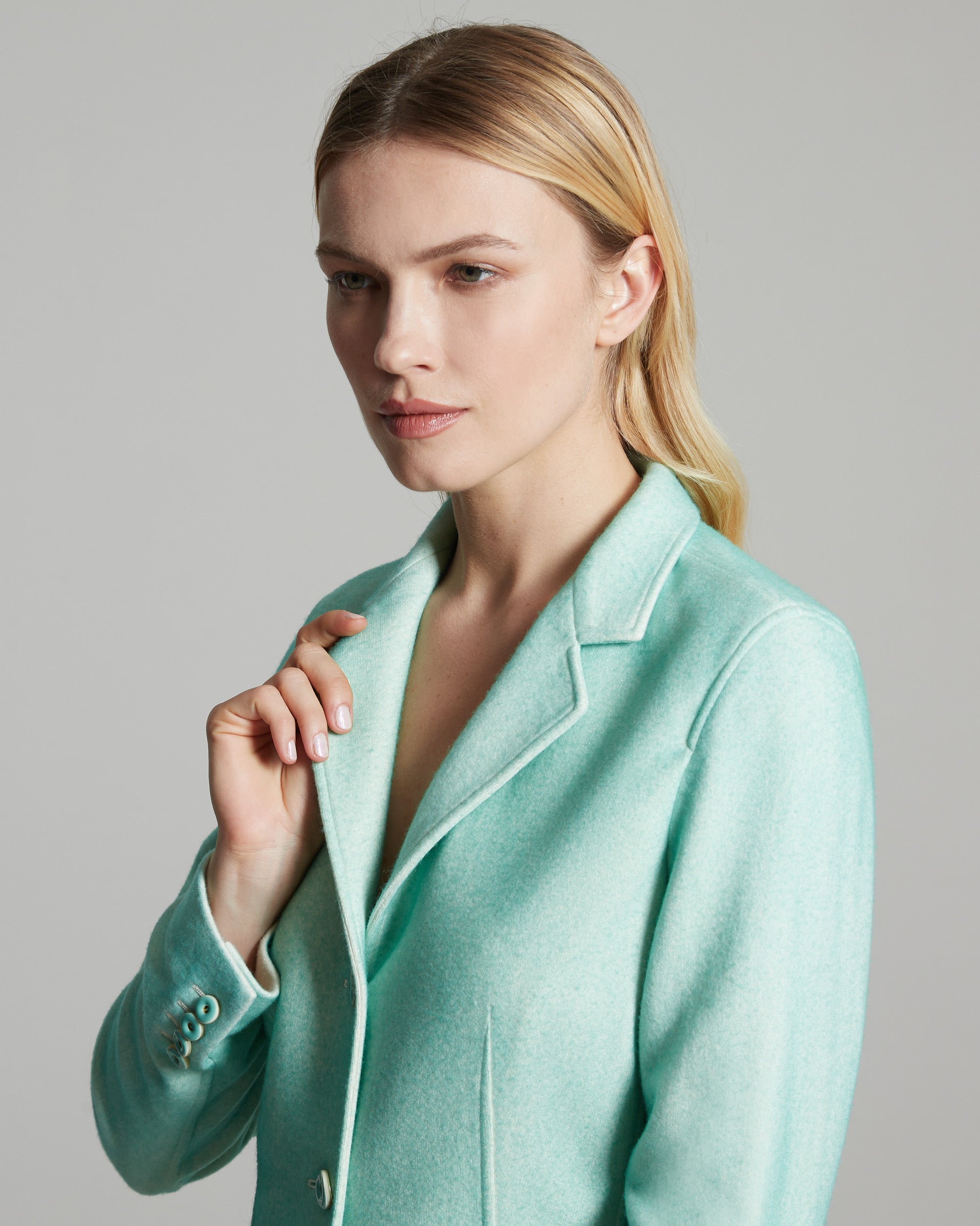 Hand sprayed turquoise cashmere fleece Kate blazer