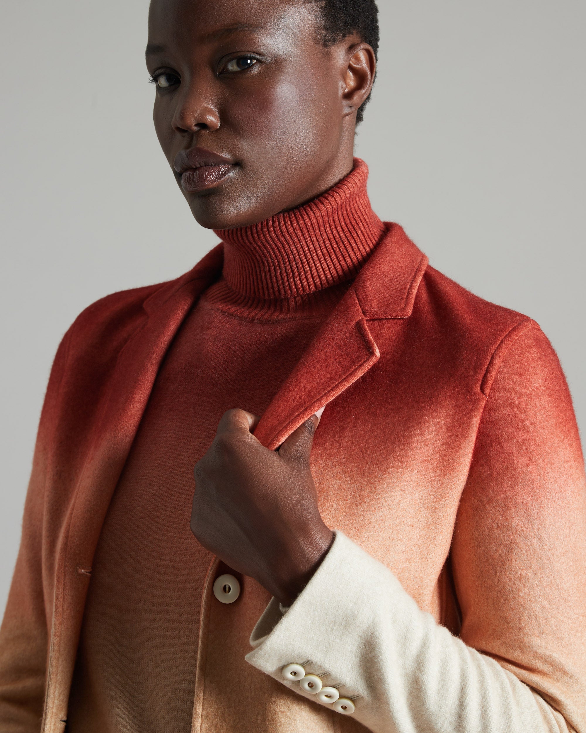 Kate jacket in orange hand-sprayed cashmere fleece