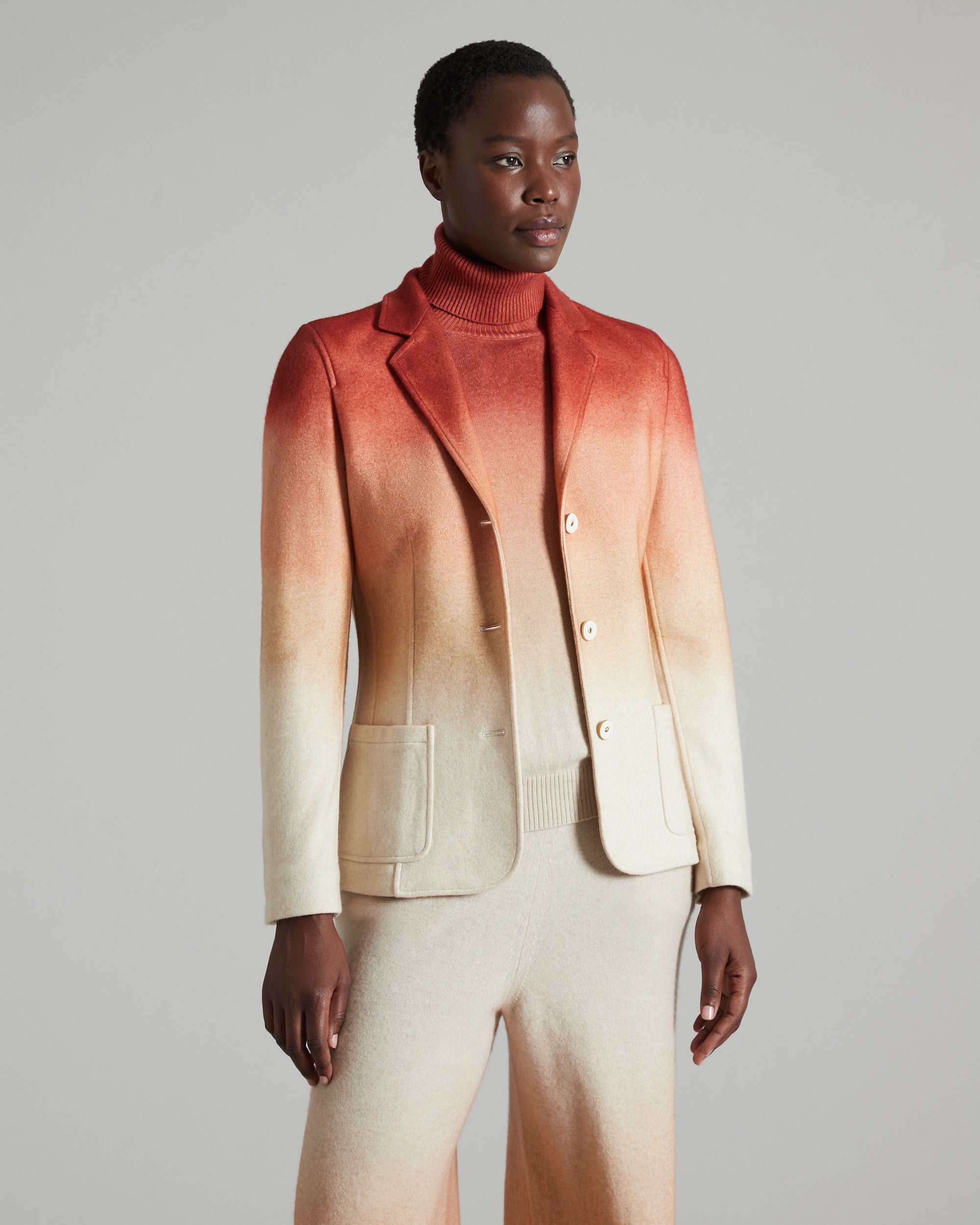 Kate jacket in orange hand-sprayed cashmere fleece 2