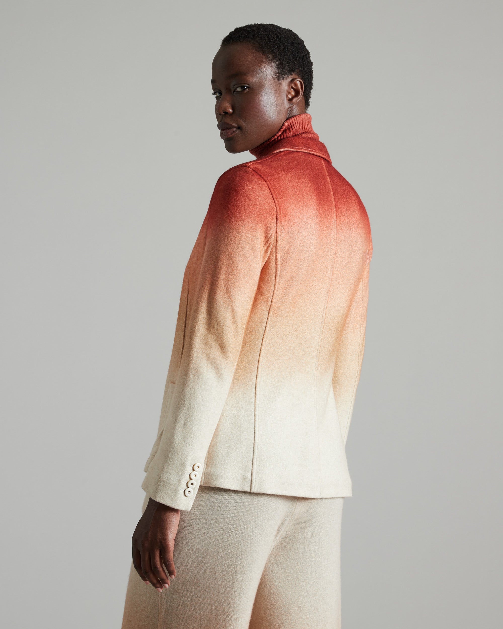 Kate jacket in orange hand-sprayed cashmere fleece