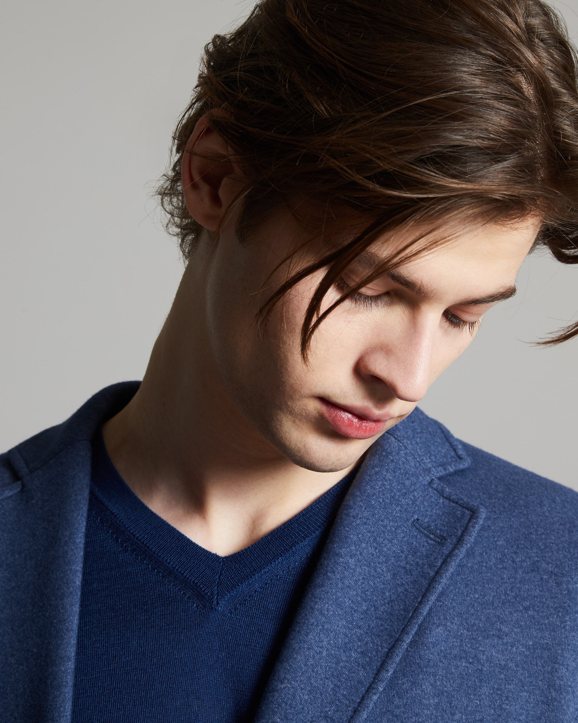 Denim blue cashmere fleece blazer