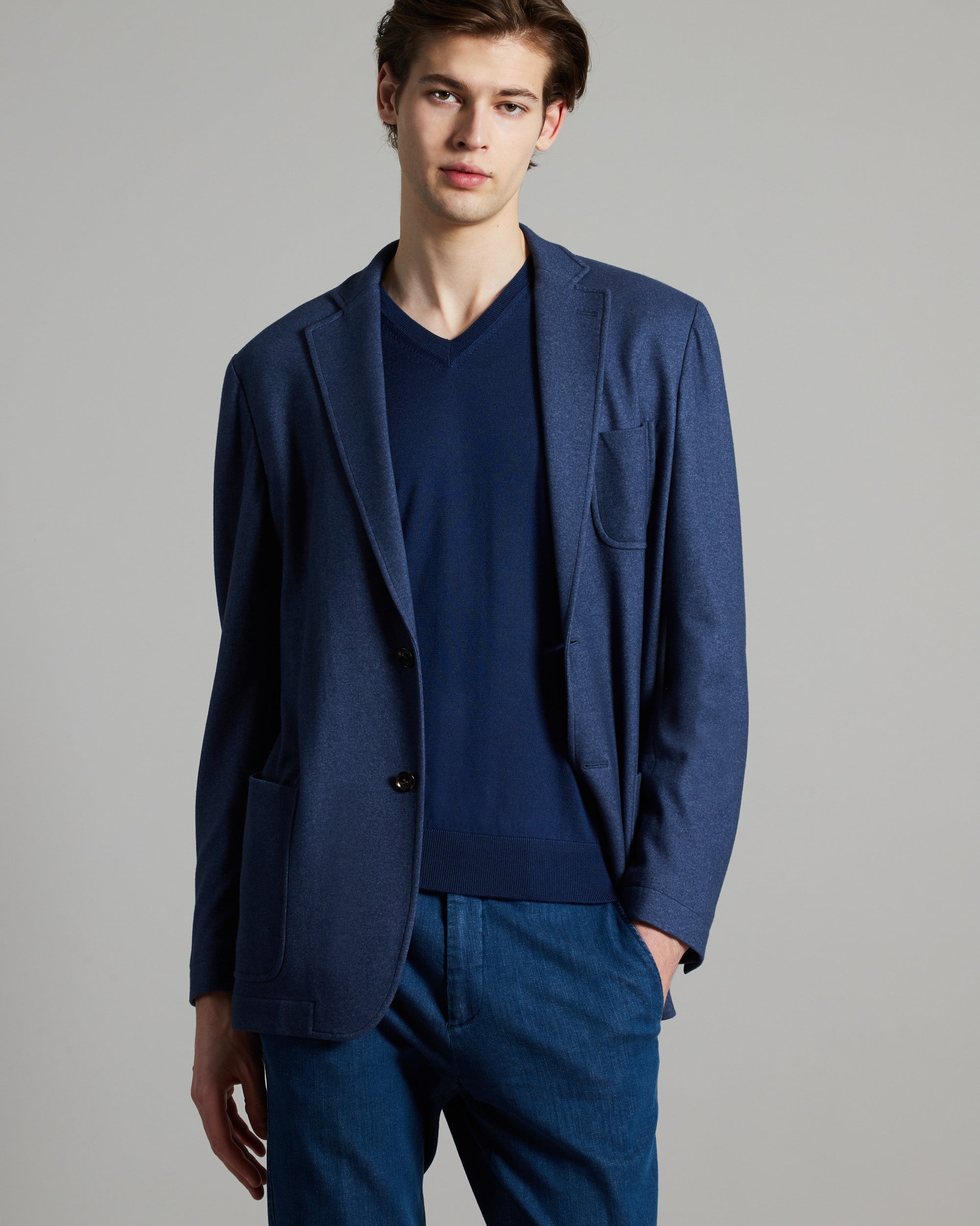 Denim blue cashmere fleece blazer