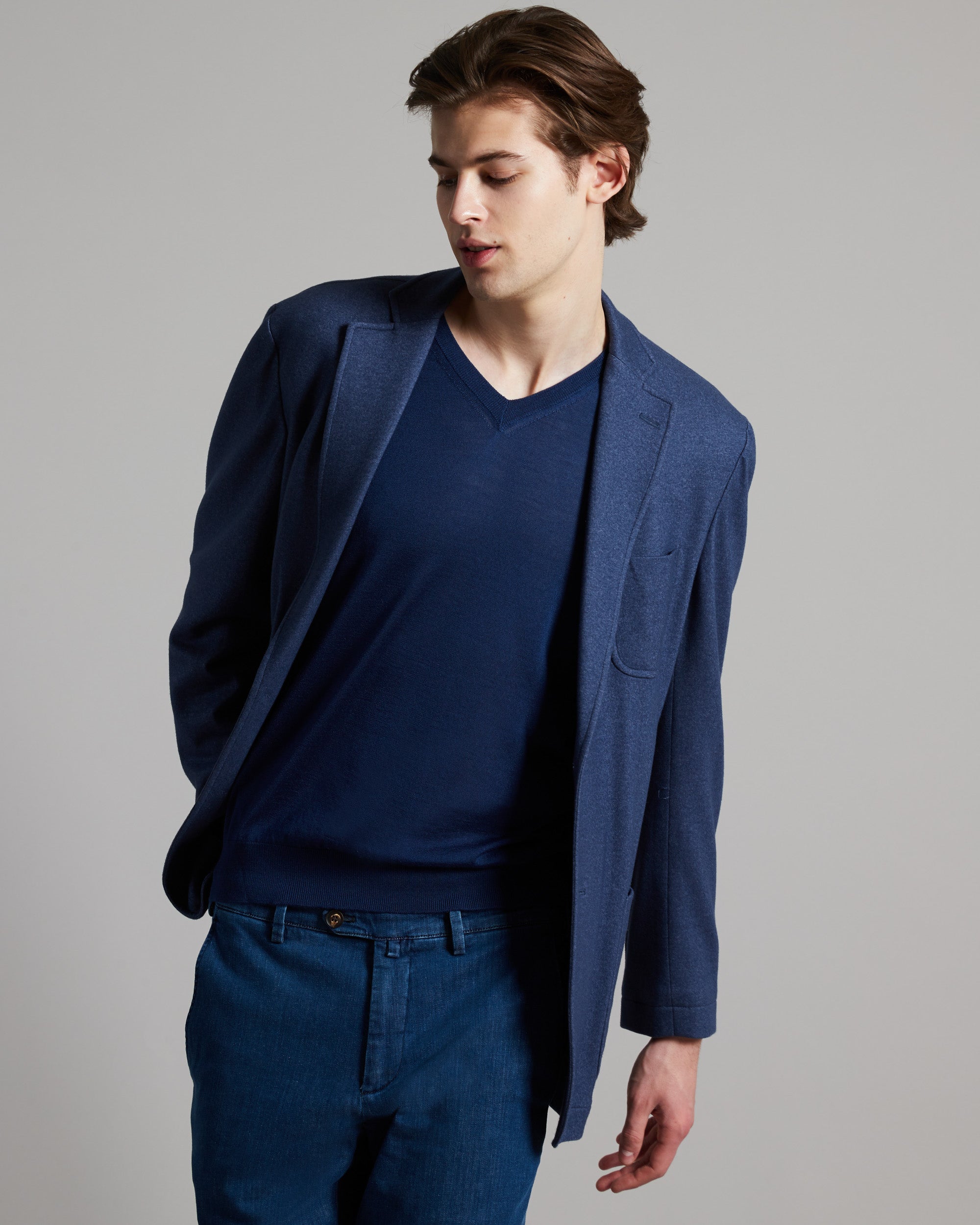 Denim blue cashmere fleece blazer