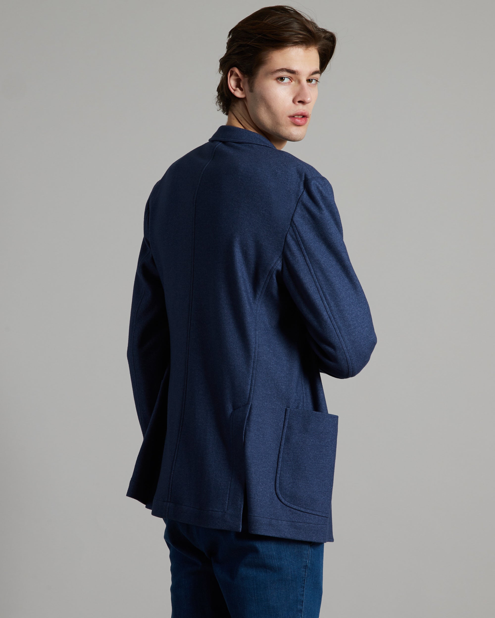 Denim blue cashmere fleece blazer