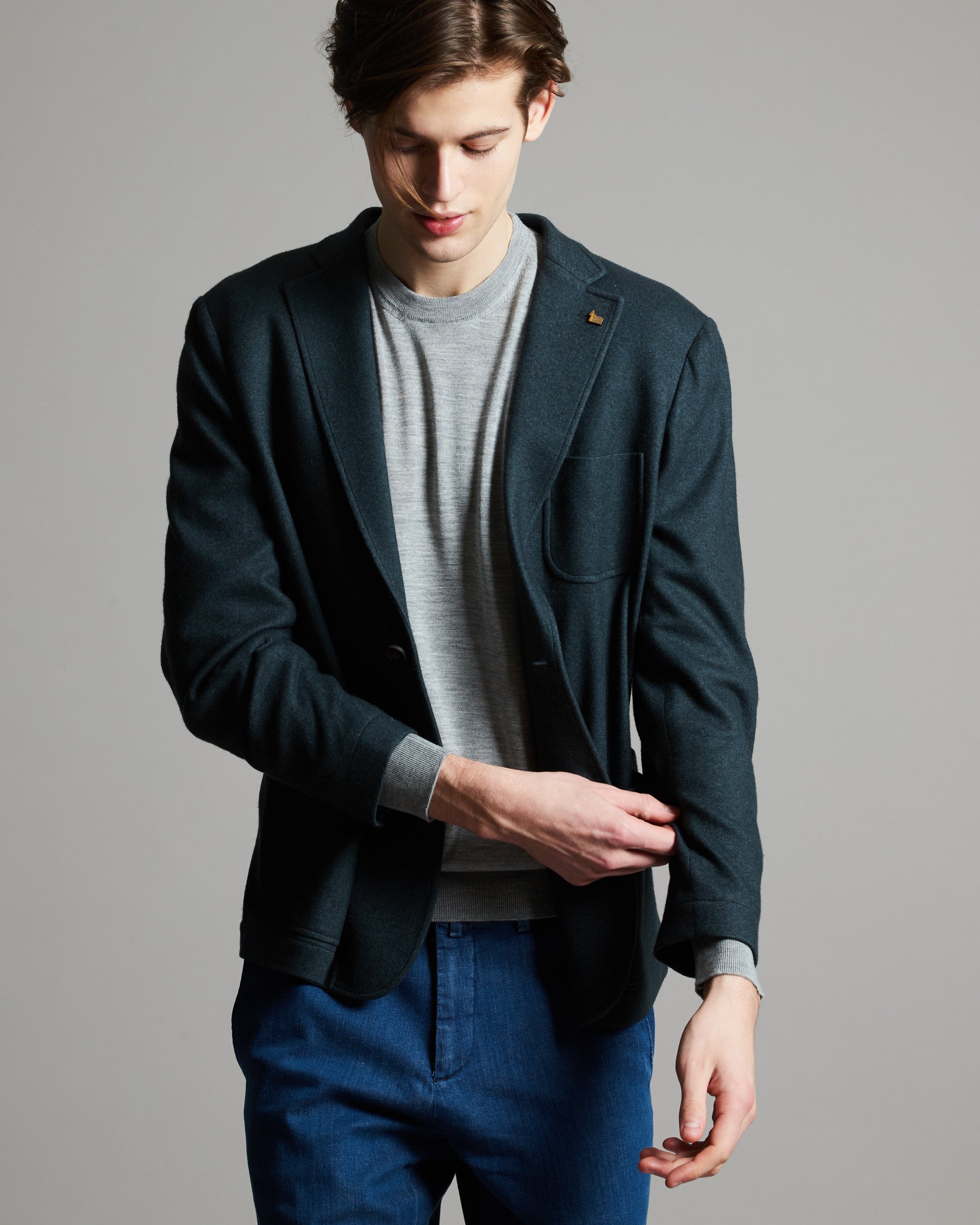 Green cashmere fleece blazer