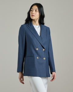 Blue double-breasted jacket in Canvas Linen 2