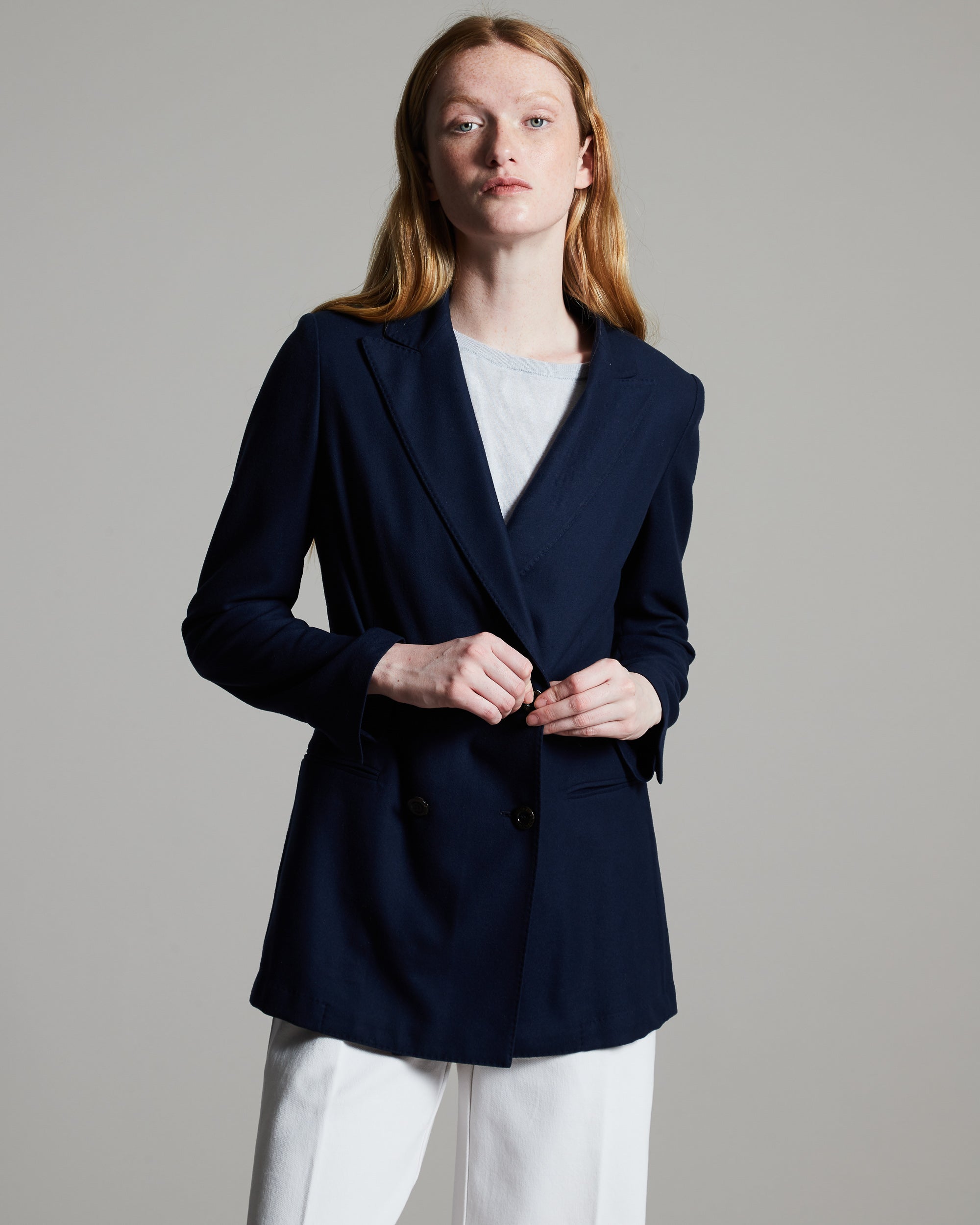 12.8 Kid Wool double breasted blazer in navy 2