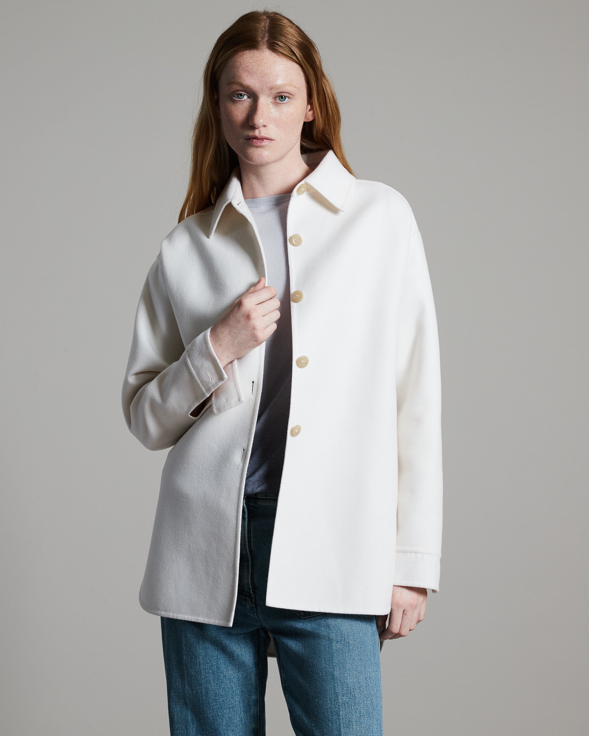 Shirt Jacket in white double face cashmere 2