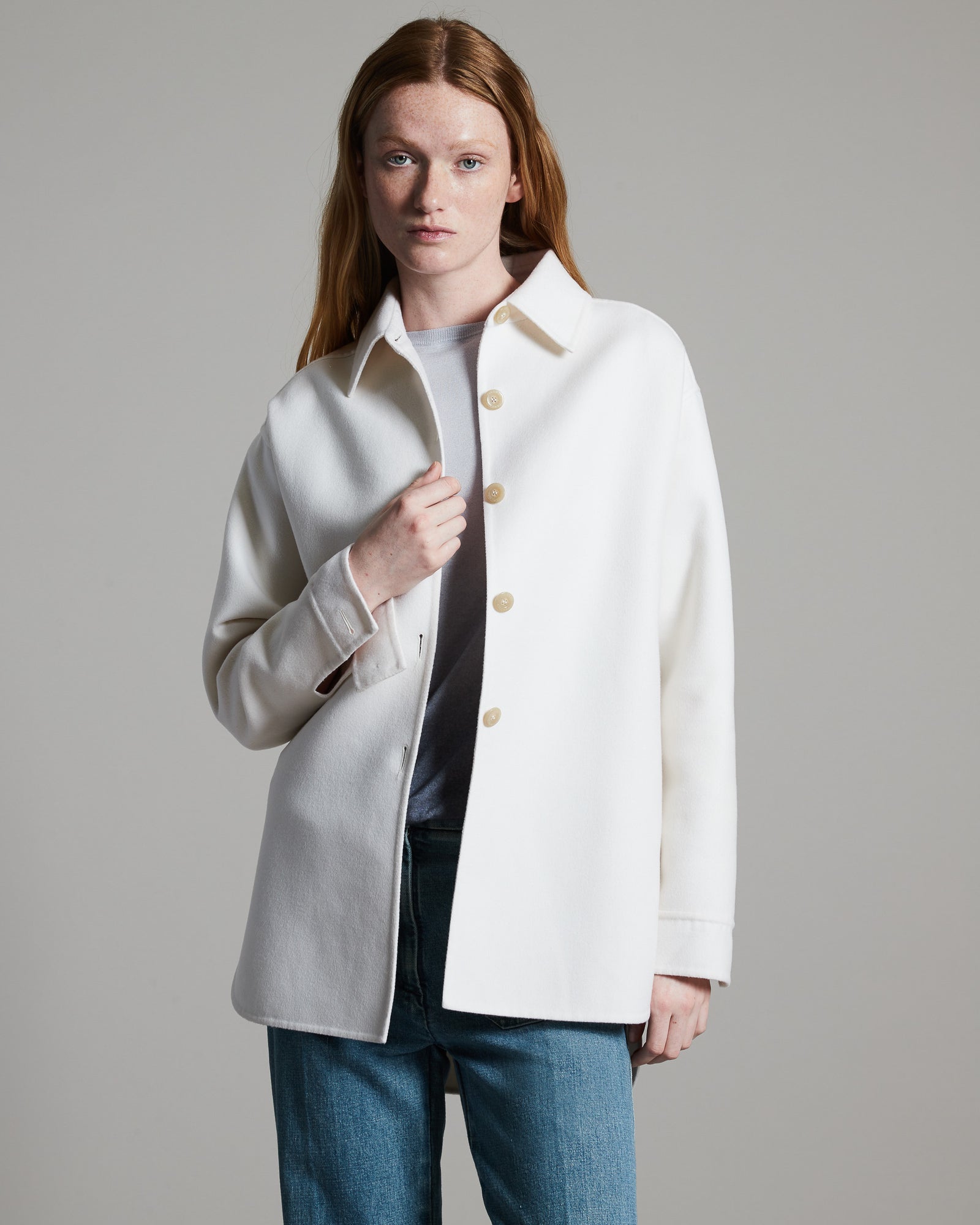 Shirt Jacket in white double face cashmere 2