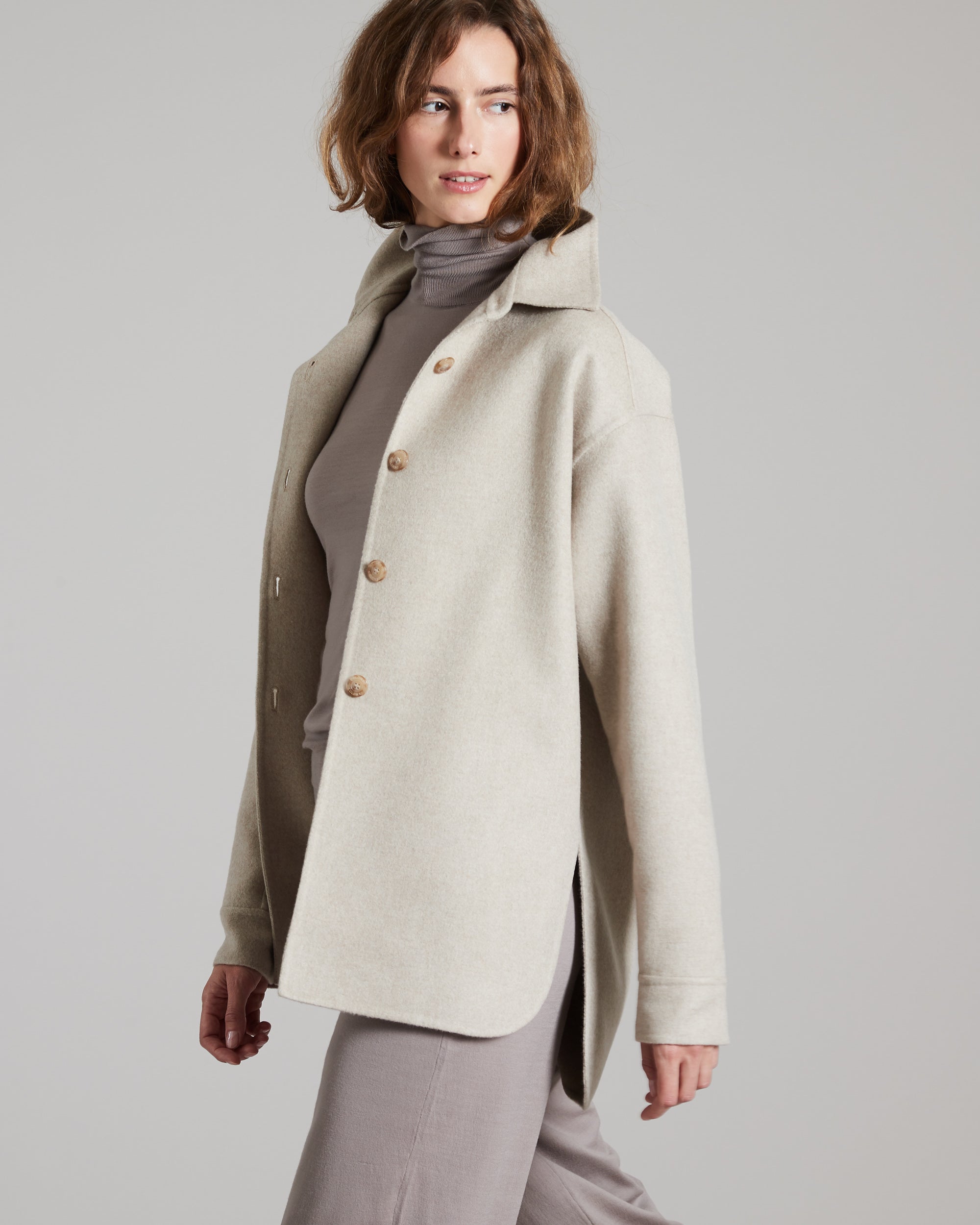 Beige mélange Shirt Jacket in double face cashmere 2