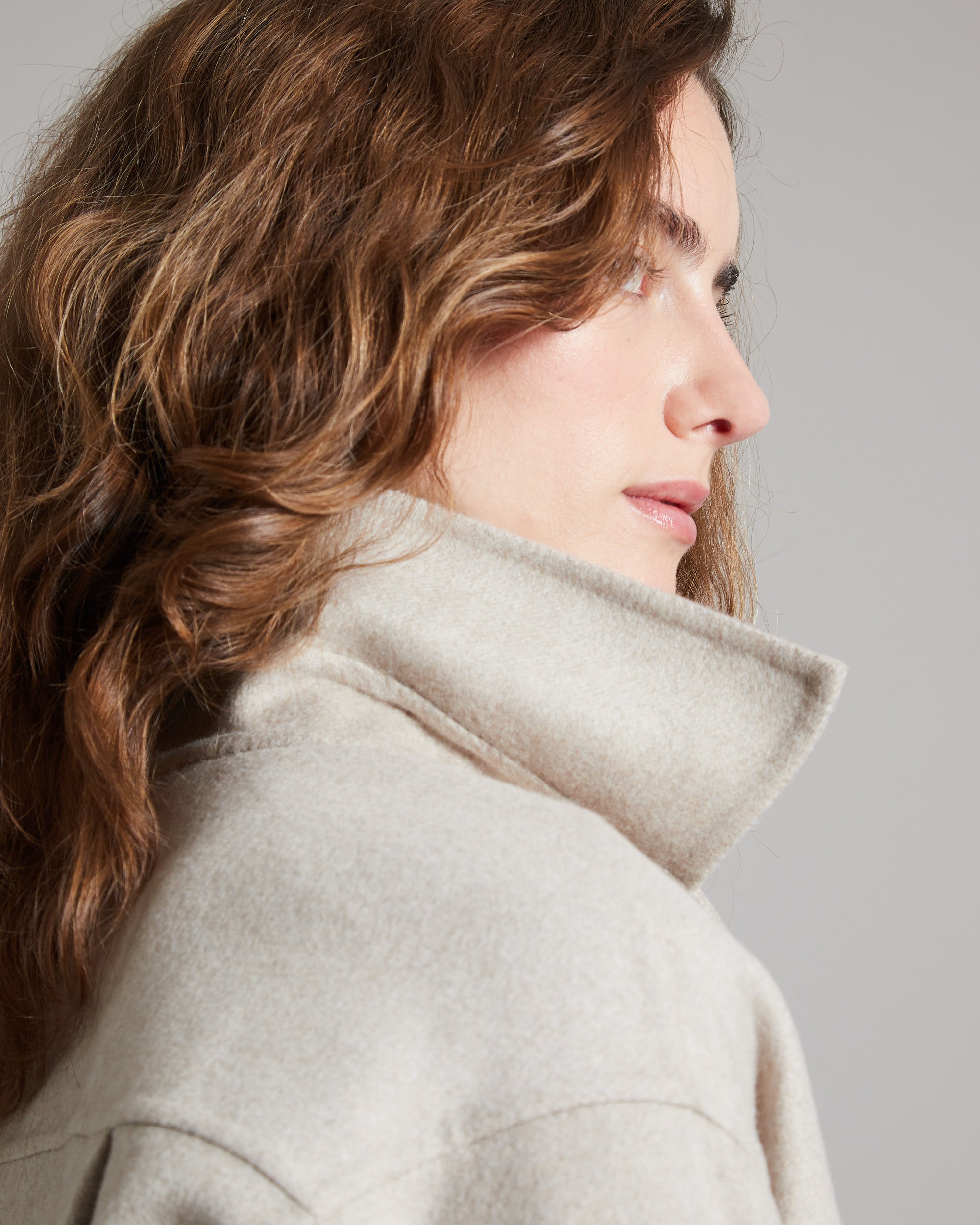 Beige mélange Shirt Jacket in double face cashmere 4