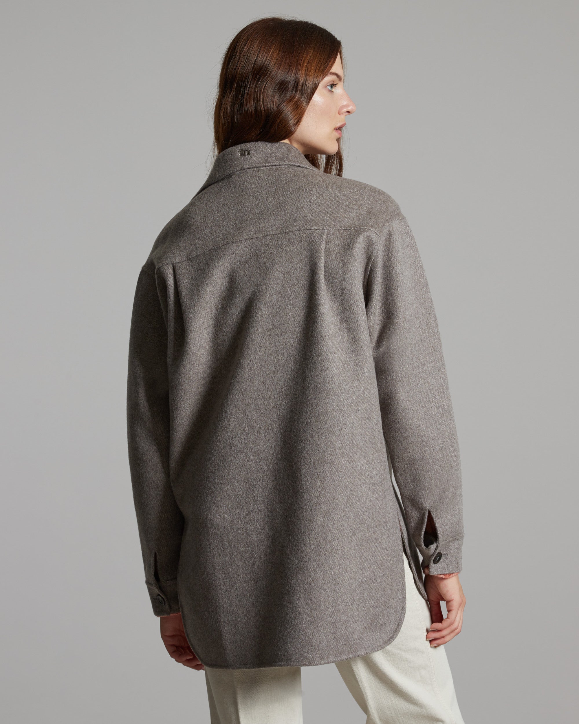 Giacca camicia in cashmere double brown mélange