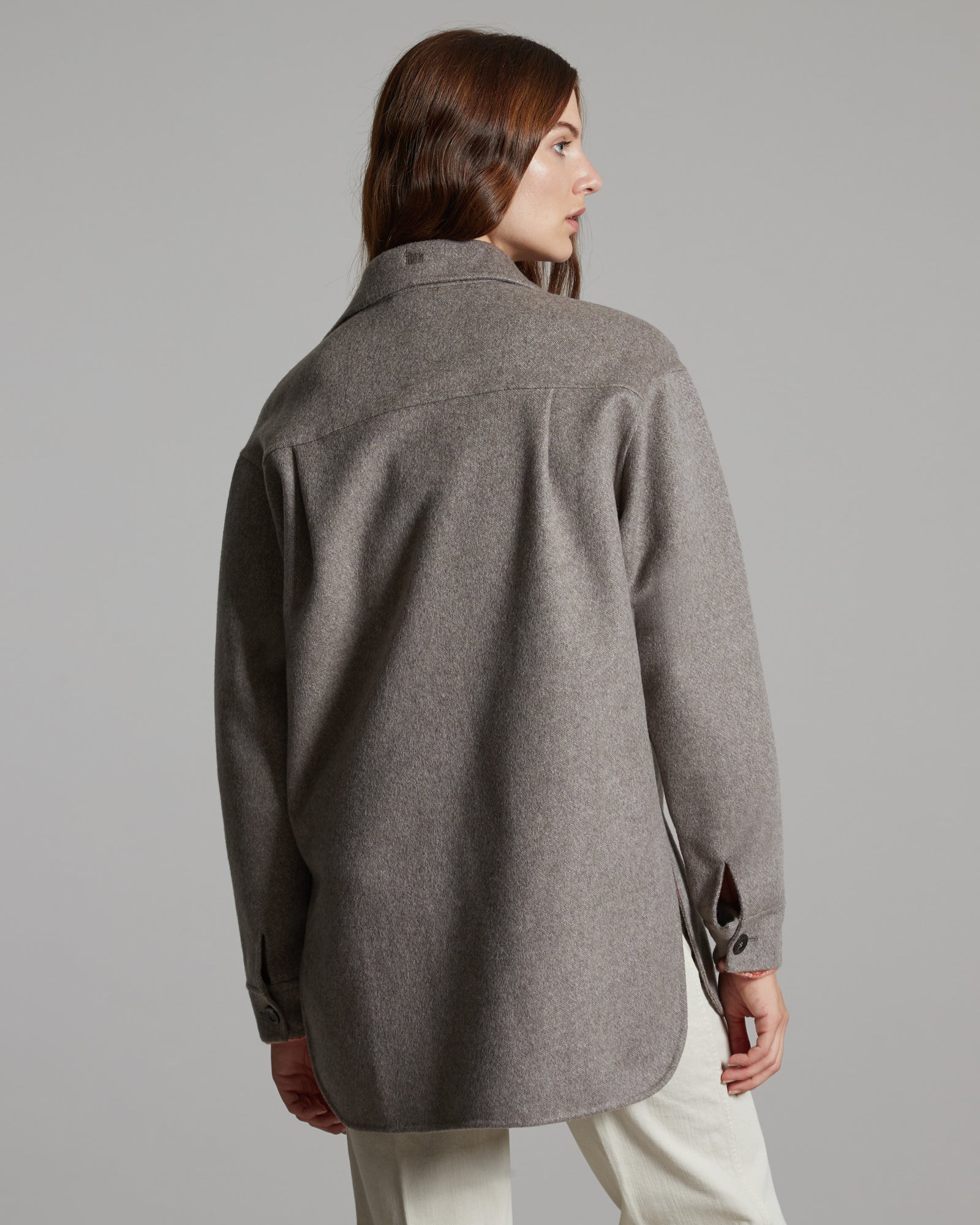 Giacca camicia in cashmere double brown mélange
