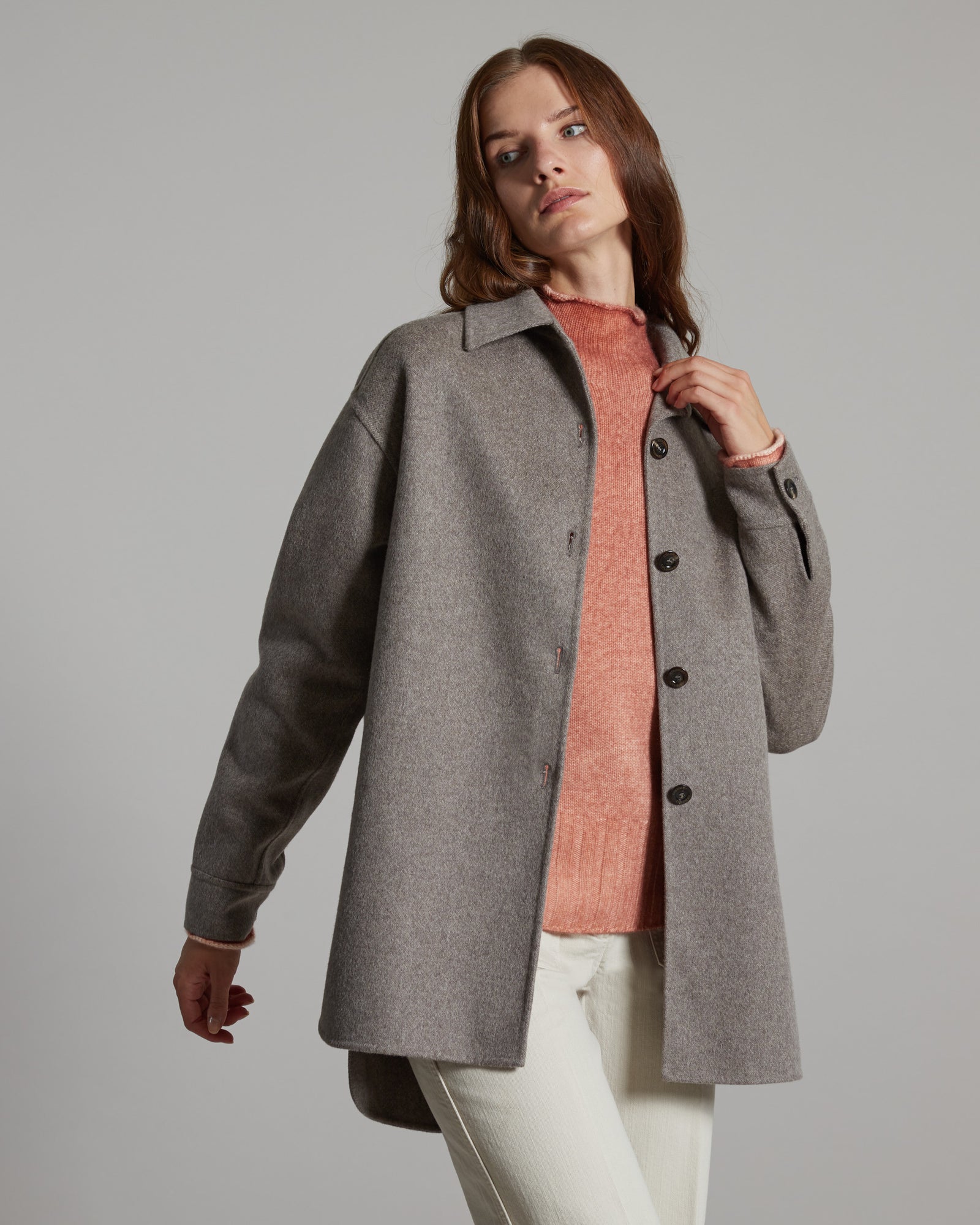 Shirt Jacket double face cashmere in brown mélange