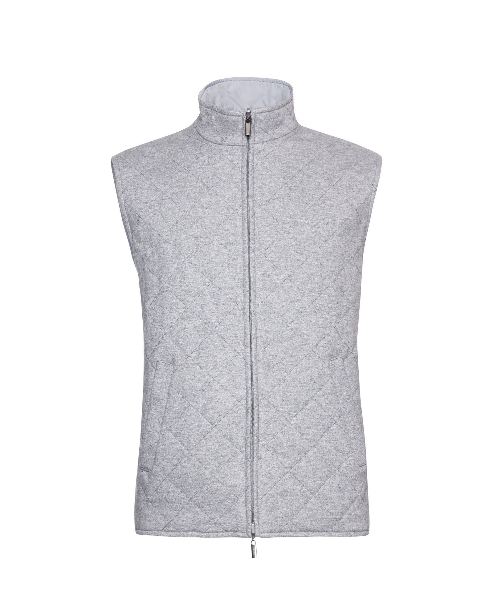 Grey/Ice White men's reversible quilted cashmere vest 4