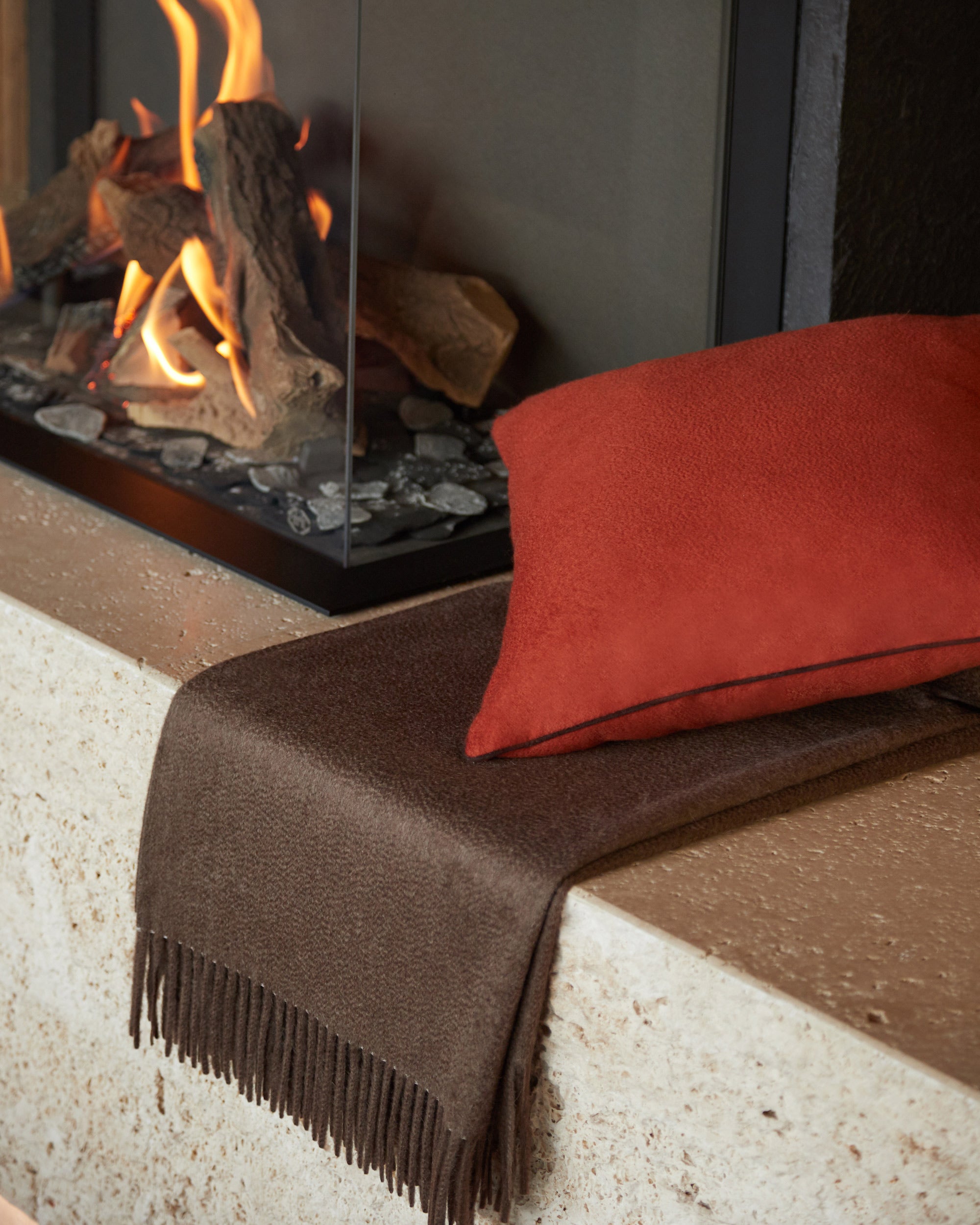 Dark orange pure cashmere pillow