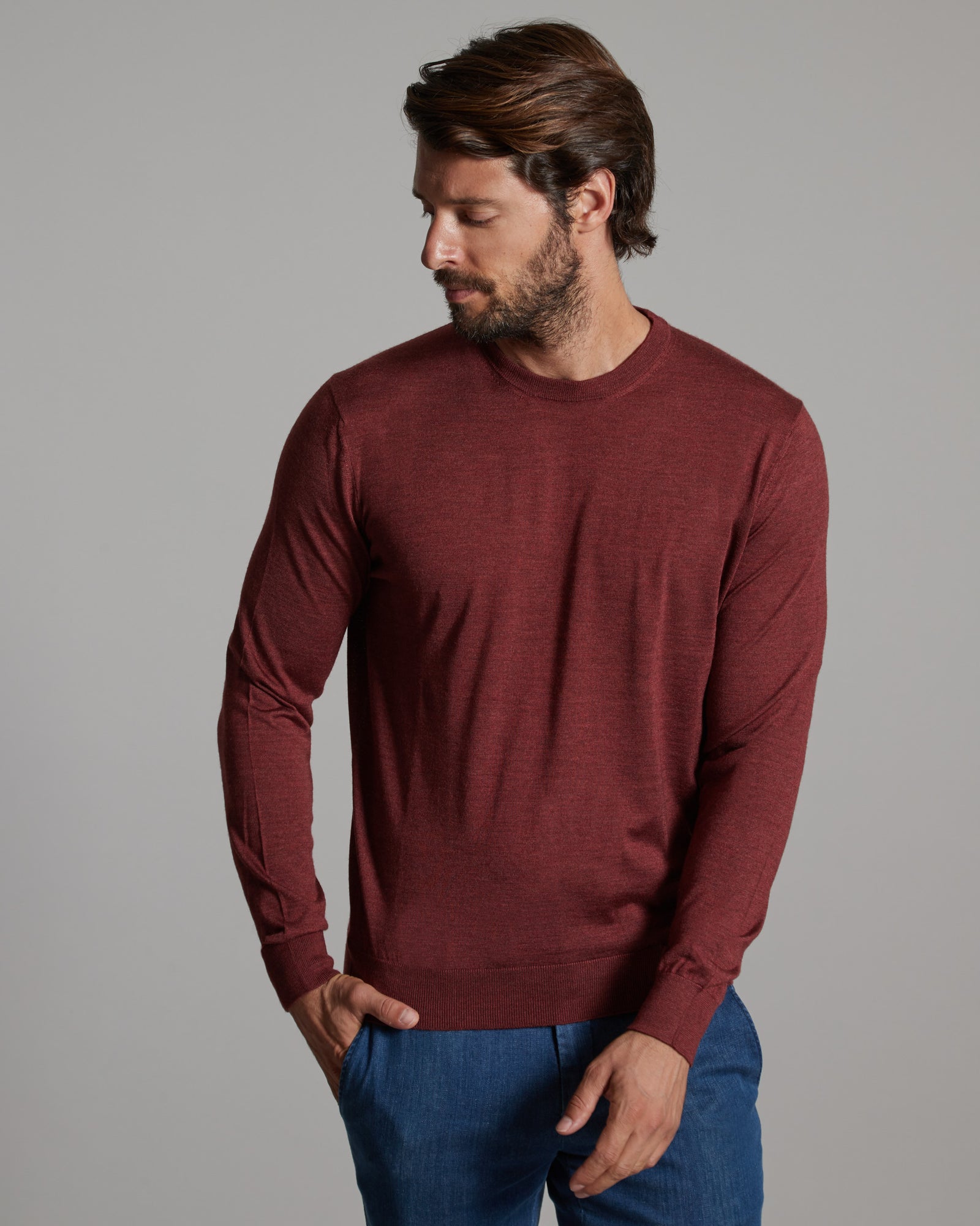 Roter Pulli Kombinieren Crew Neck Bordeaux Pullover Kombinieren