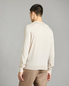 Beige cashmere and silk men's round-neck sweater
